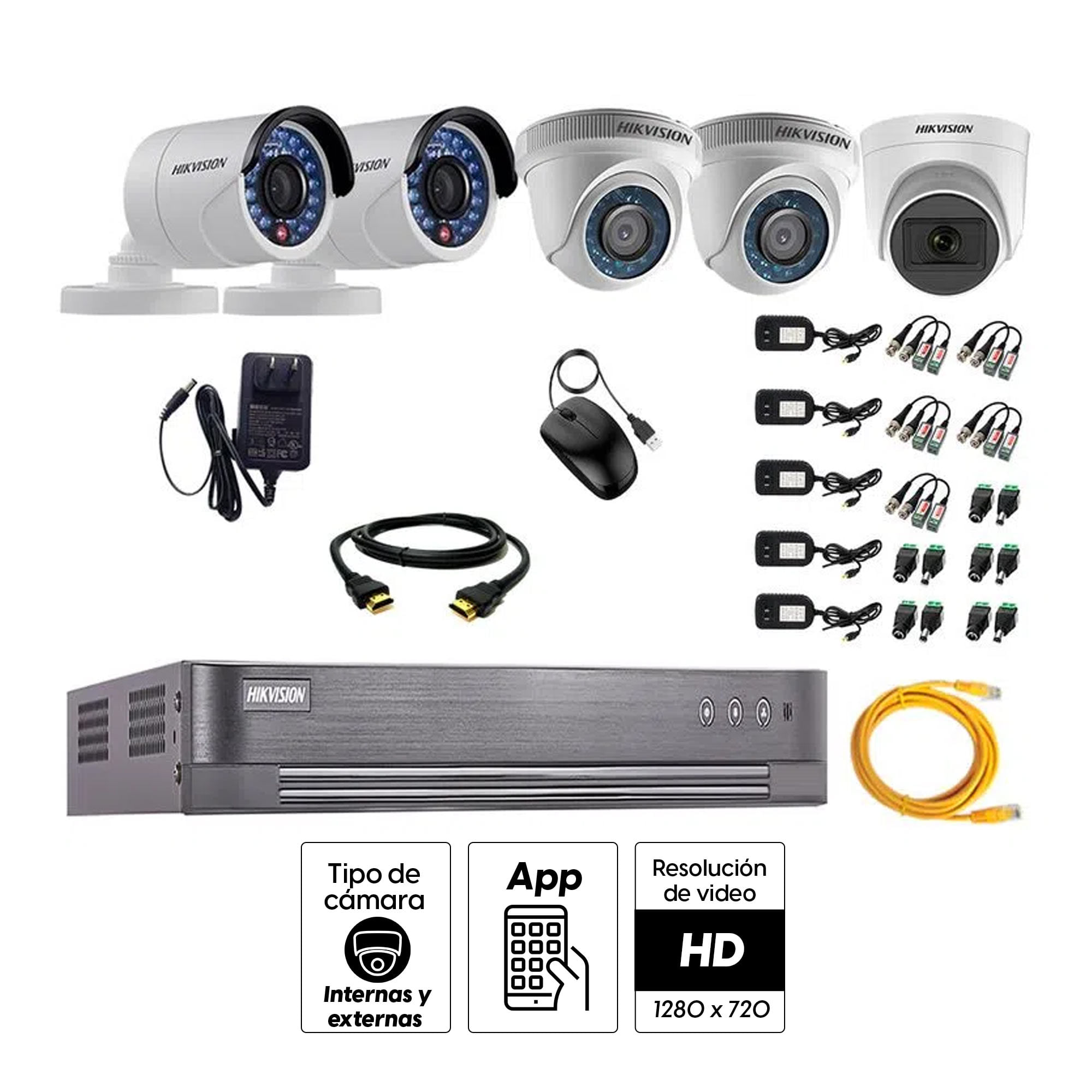 Imagen 2 del producto Kit de cámaras de seguridad Hikvision 5 cámaras (incluye una cámara con micrófono), 720P HD + DVR