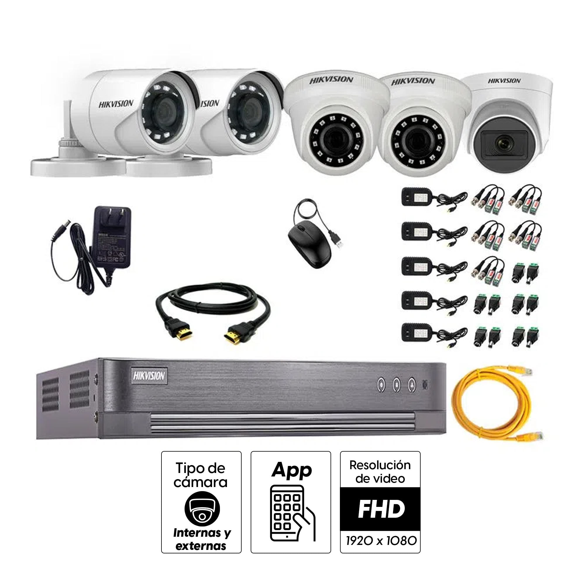 Imagen 2 del producto Kit de cámaras de seguridad Hikvision 5 cámaras (incluye una cámara con micrófono), 1080P Full HD + DVR