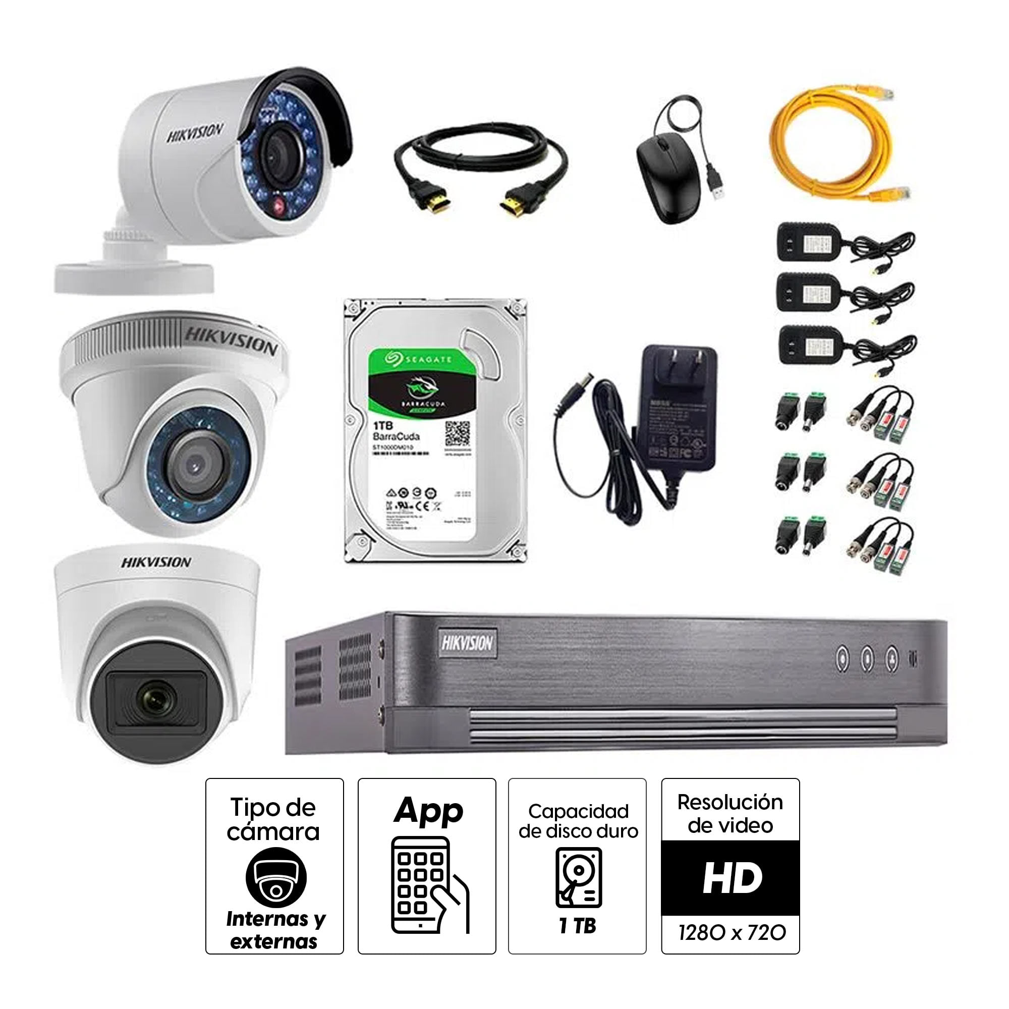 Imagen 2 del producto Kit de cámaras de seguridad Hikvision 3 cámaras, 720P HD + DVR + disco duro de 1TB