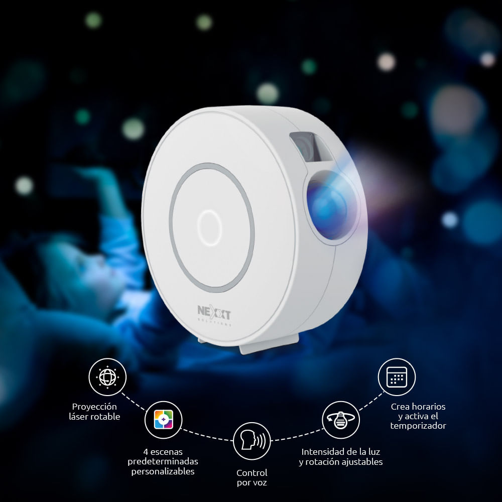 Imagen 2 del producto Proyector de galaxias y estrellas inteligente Nexxt NHA-G100 conexión wifi, control por voz
