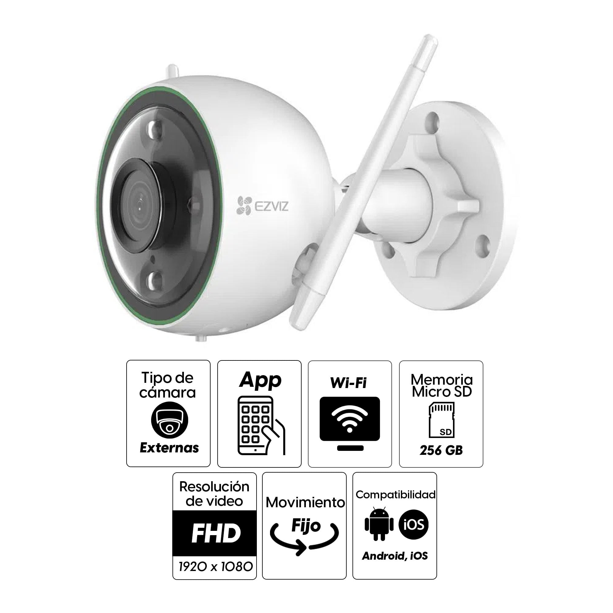 Imagen 2 del producto Cámara de seguridad Ezviz C3N wifi, exterior, 1080P, fija, infrarrojo