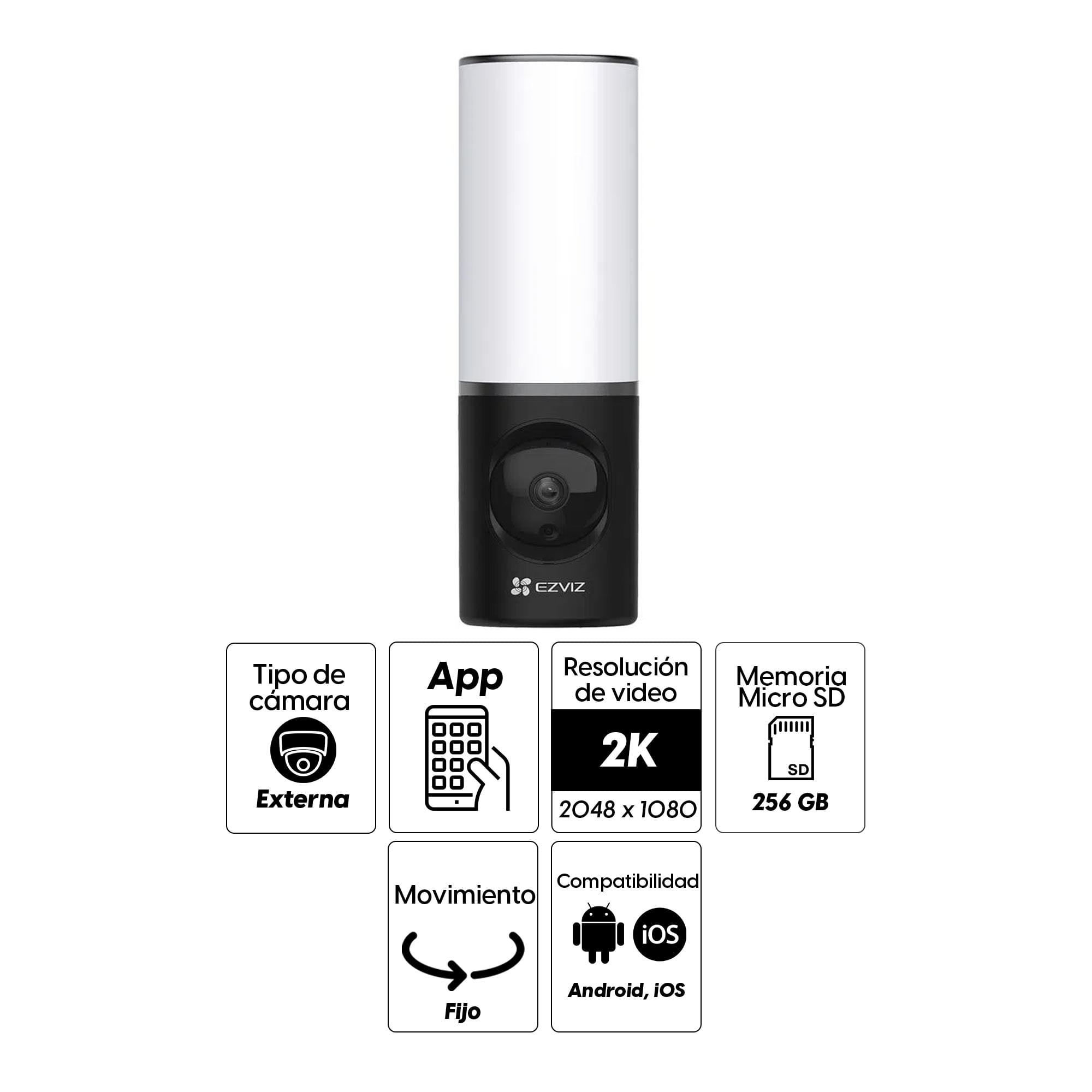 Imagen 2 del producto Cámara de seguridad con lámpara de pared Ezviz LC3 exterior, 4MP 2K, fija, IP65