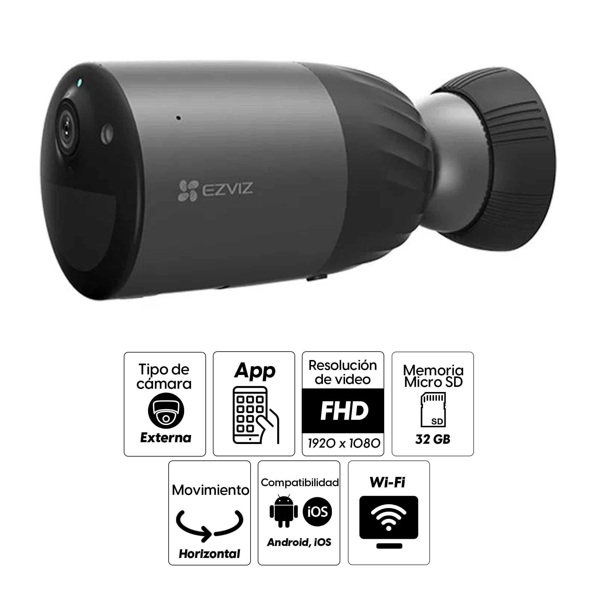 Imagen 2 del producto Cámara de seguridad wifi a batería Ezviz BC1C exterior, 2MP 1080P, horizontal, infrarrojo