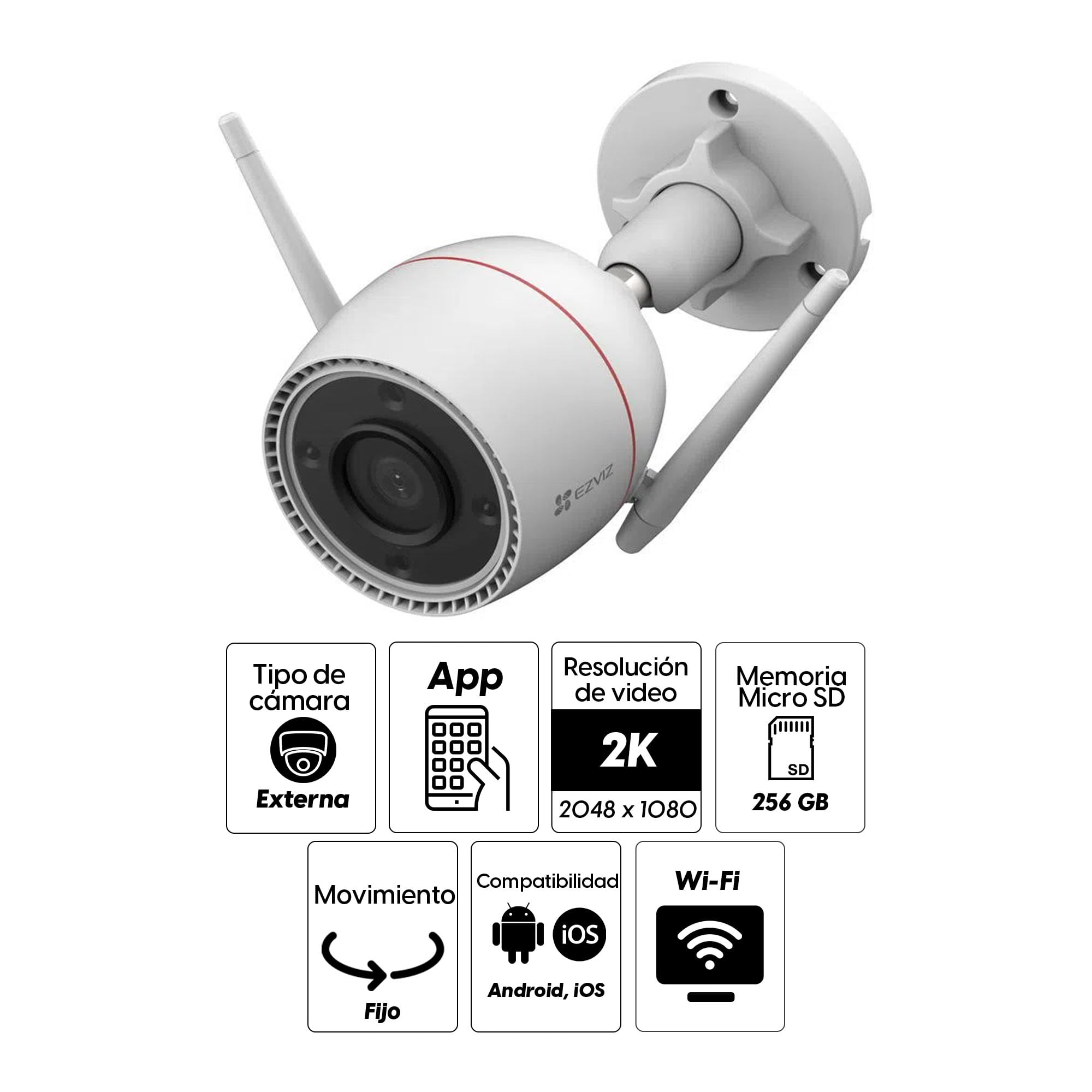 Imagen 2 del producto Cámara de seguridad wifi Ezviz C3TN exterior, 3MP 2K, fija, IP67