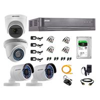 Kit de seguridad Hikvision 1 cámara Domo (micrófono incorporado) 1080P + 1 cámara Domo Turbo 720P + 2 cámaras Tubo Turbo 720P + dvr + disco 2TB