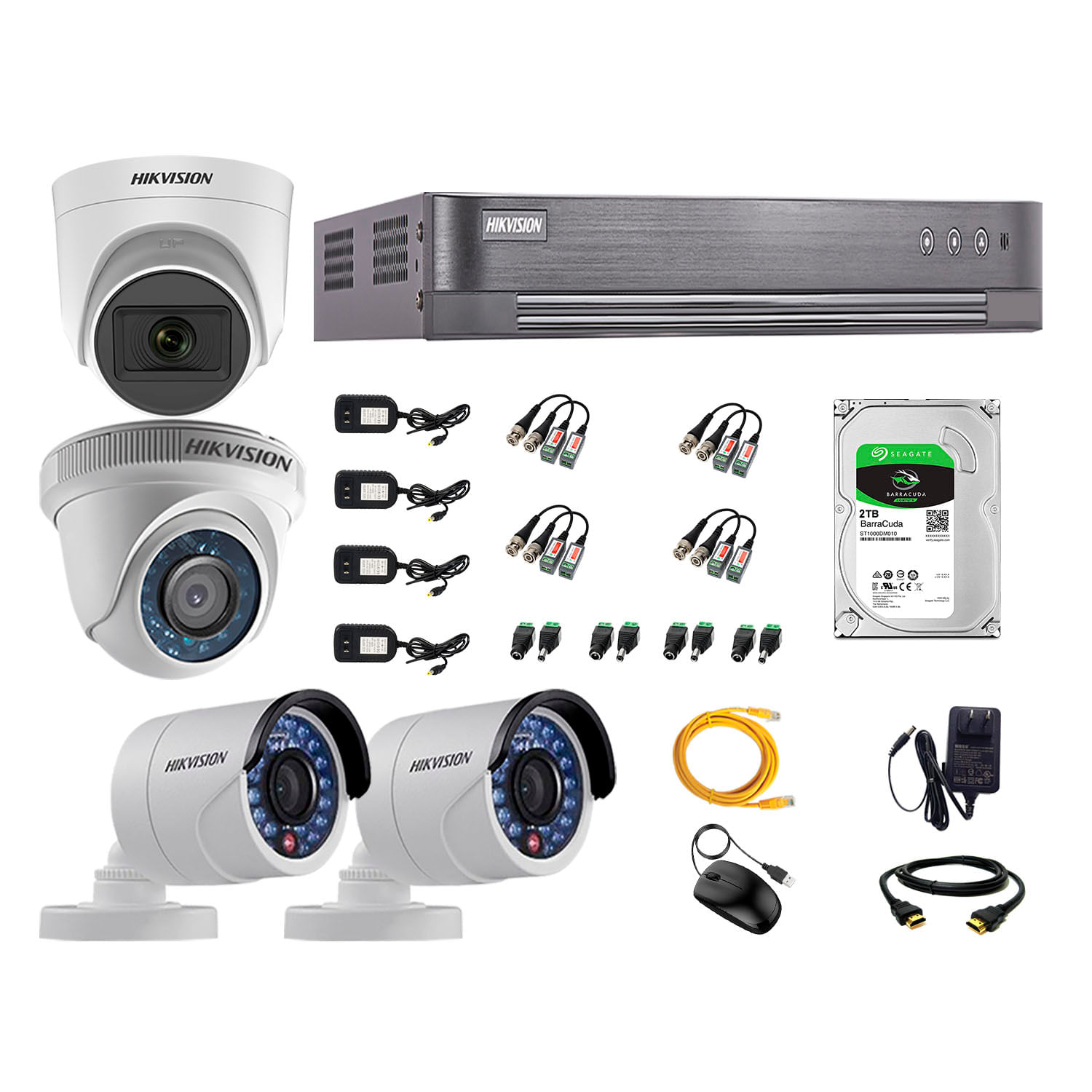 Imagen 1 del producto Kit de seguridad Hikvision 1 cámara Domo (micrófono incorporado) 1080P + 1 cámara Domo Turbo 720P + 2 cámaras Tubo Turbo 720P + dvr + disco 2TB