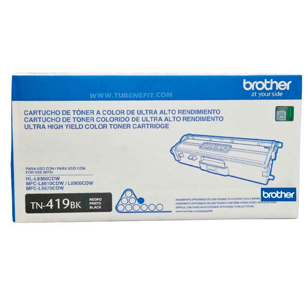 Toner Brother Tn-419Bk Nueva Presentacion Original, 9000 páginas, Negro
