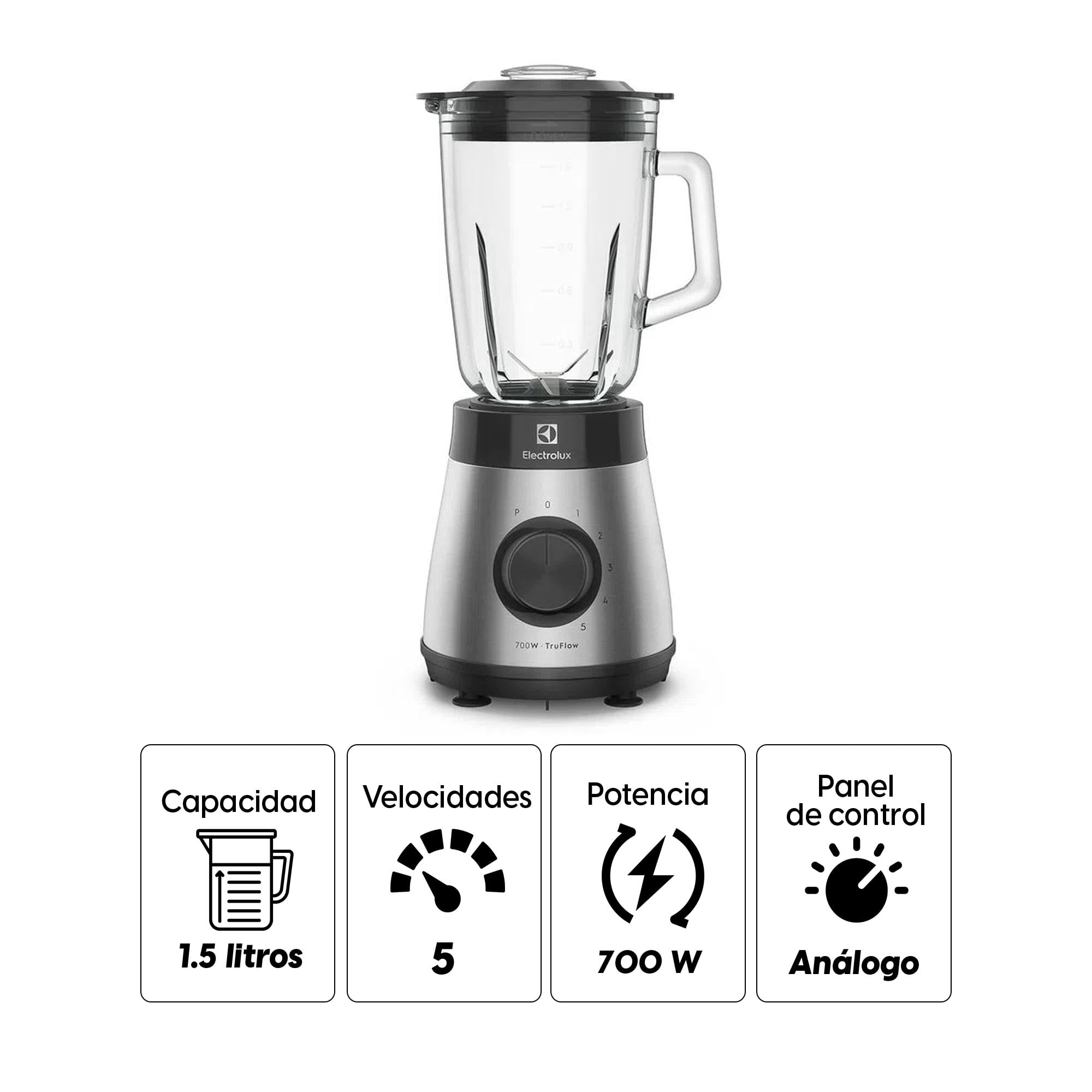 Imagen 2 del producto Licuadora Electrolux con tecnología TruFlow EBS30 700W, 5 velocidades, con vaso de vidrio 1.5 litros, negro