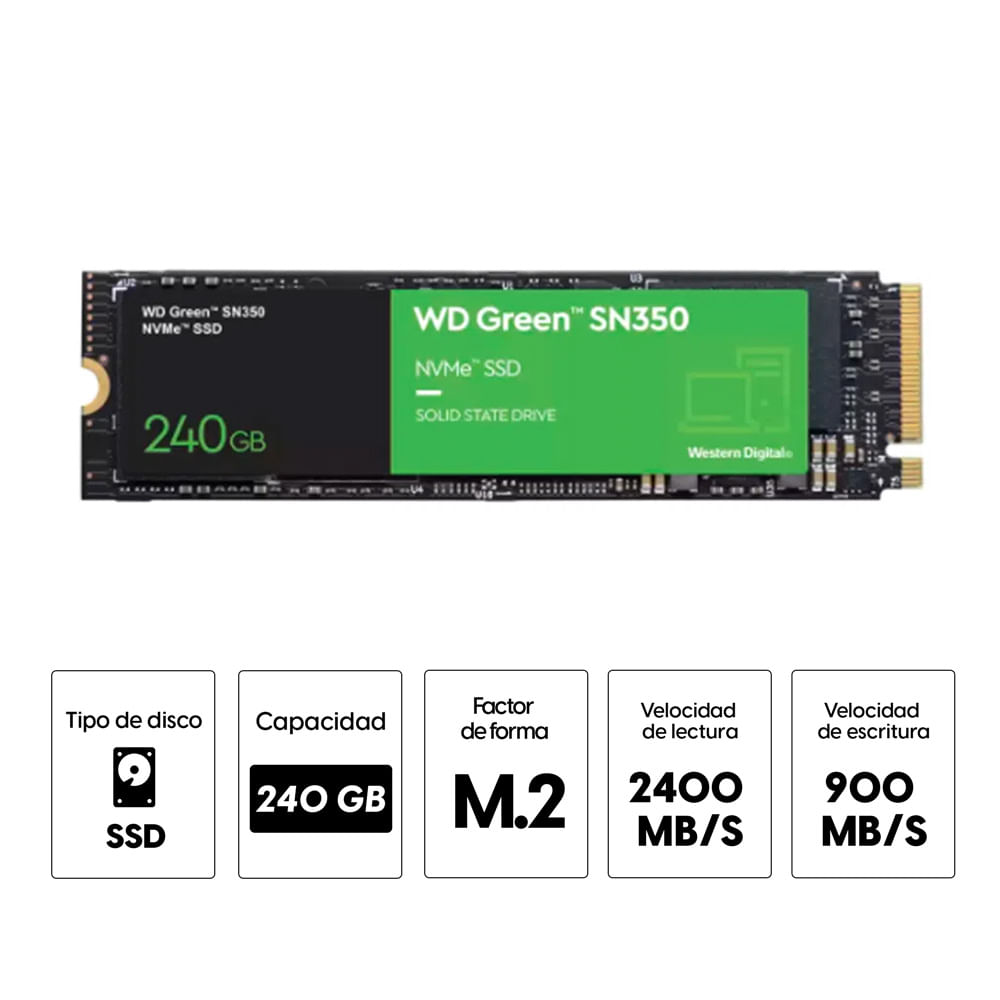 Imagen 2 del producto Unidad de estado sólido SSD Western Digital Green SN350 240GB de capacidad, M.2, NVMe, PCIe 3.080