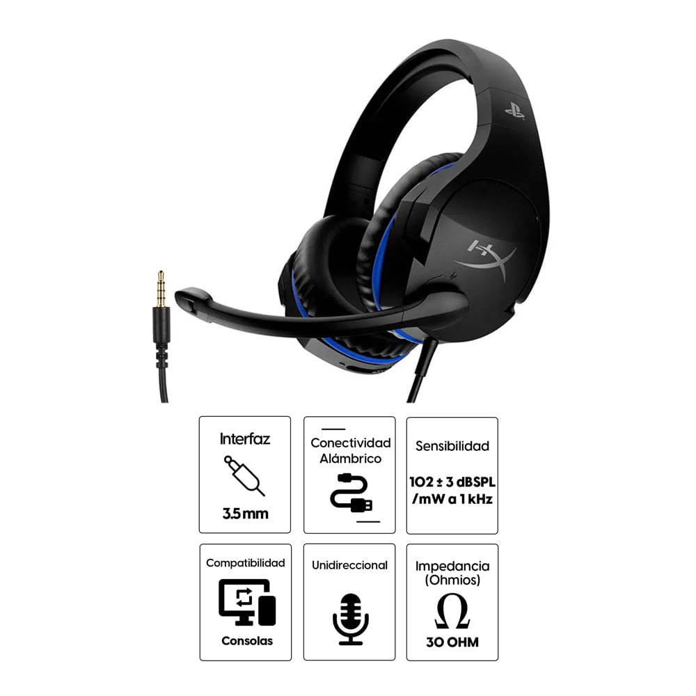 Imagen 2 del producto Audífonos gamer Hyperx Cloud Stinger, conexión 3.5 mm, 30 ohm, sensibilidad 102 ± 3 dB, compatible PS4 y PS5