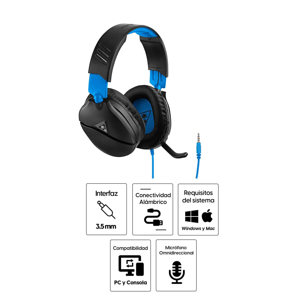 Imagen 2 del producto Audífonos gamer Turtle Recon 70PS conexión 3.5mm, compatible PC y consolas, negro