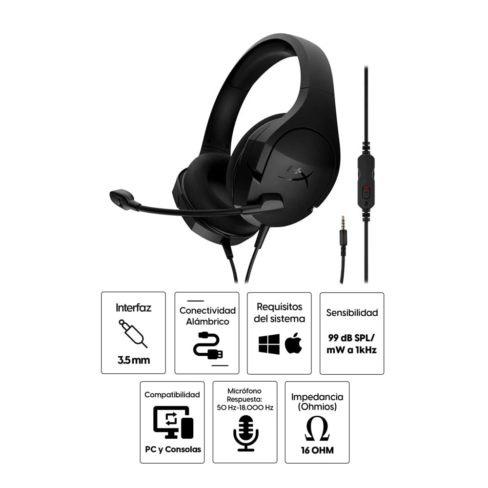 Imagen 2 del producto Audífonos gamer Hyperx Cloud Stinger Core, conexión 3.5 mm, 16 ohm, compatible PC y consolas, color negro