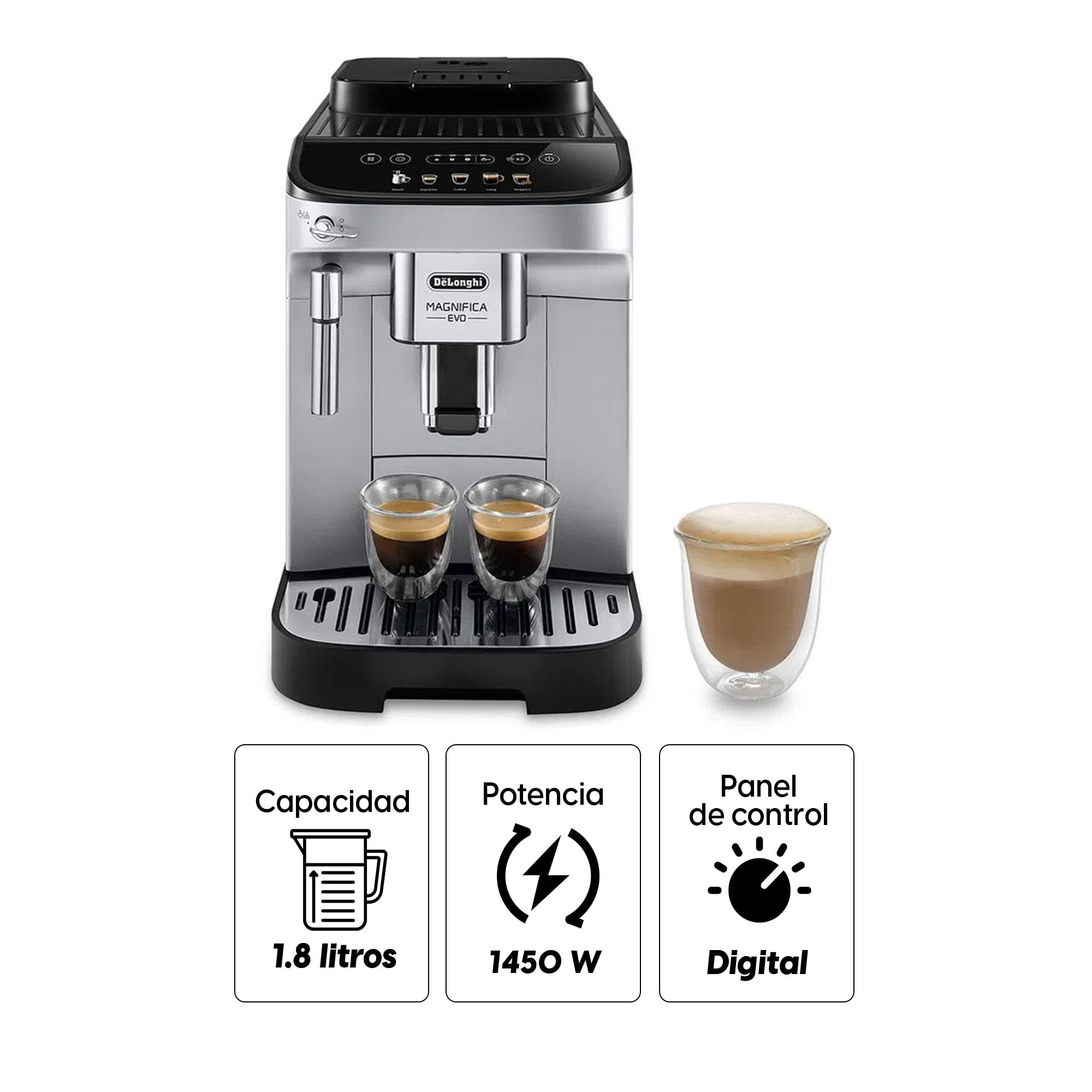 Imagen 2 del producto Cafetera superautomática De'Longhi Magnífica Evo 1450w, capacidad 2 tazas, 15 bares, plateado