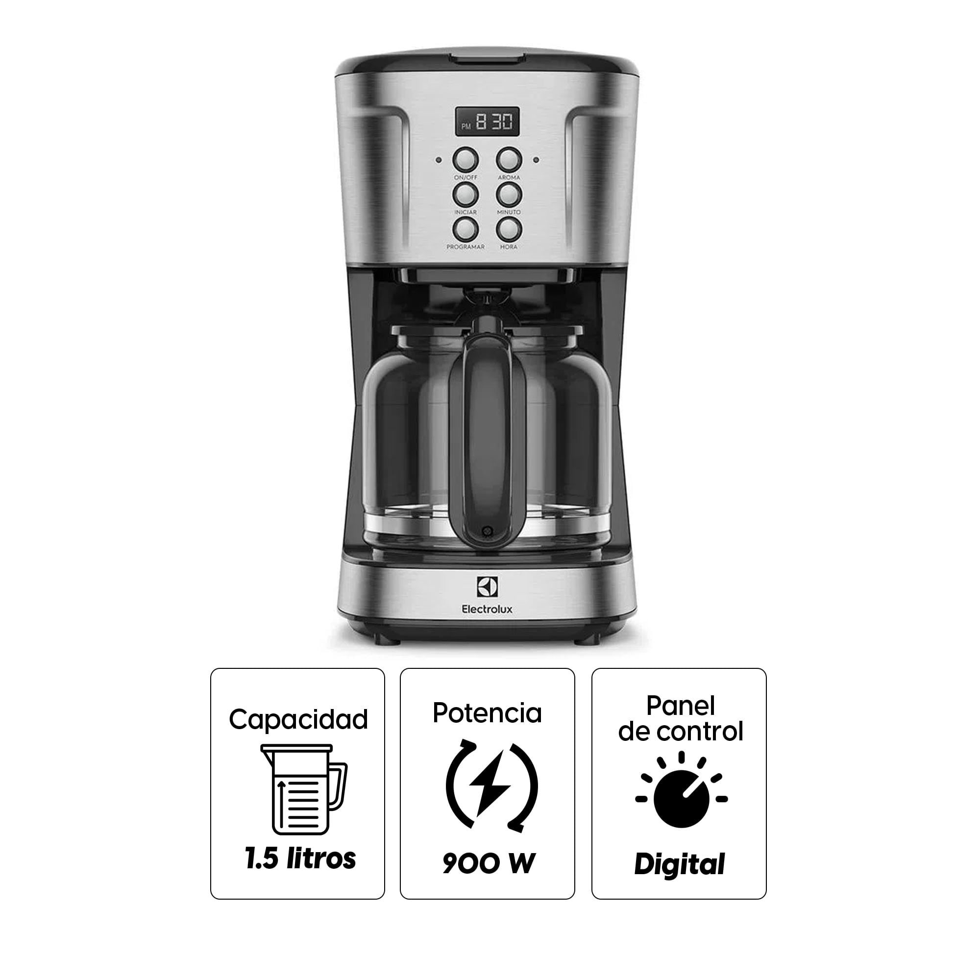 Imagen 2 del producto Cafetera eléctrica programable Electrolux Experience ECM30 900W, capacidad 38 tazas, plateado