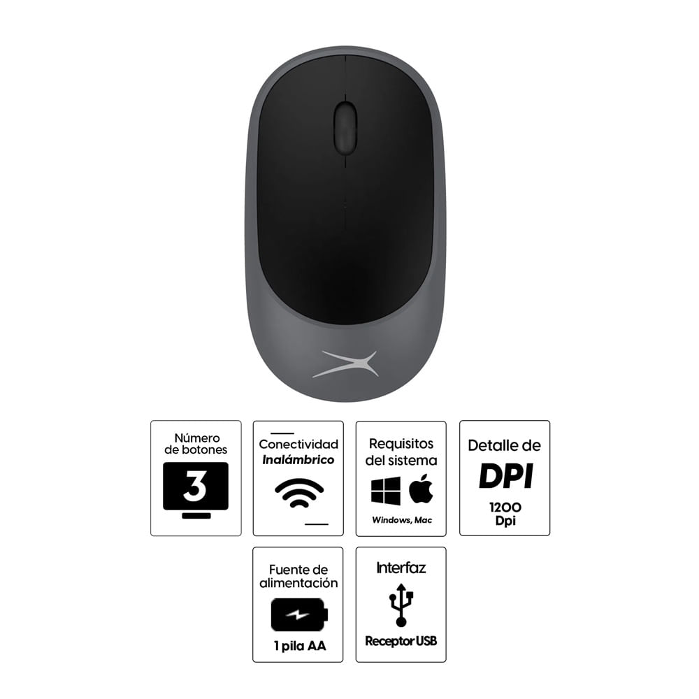 Imagen 2 del producto Mouse inalámbrico Altec Lansing receptor usb, 1200 dpi, 3 botones, usa pilas, negro