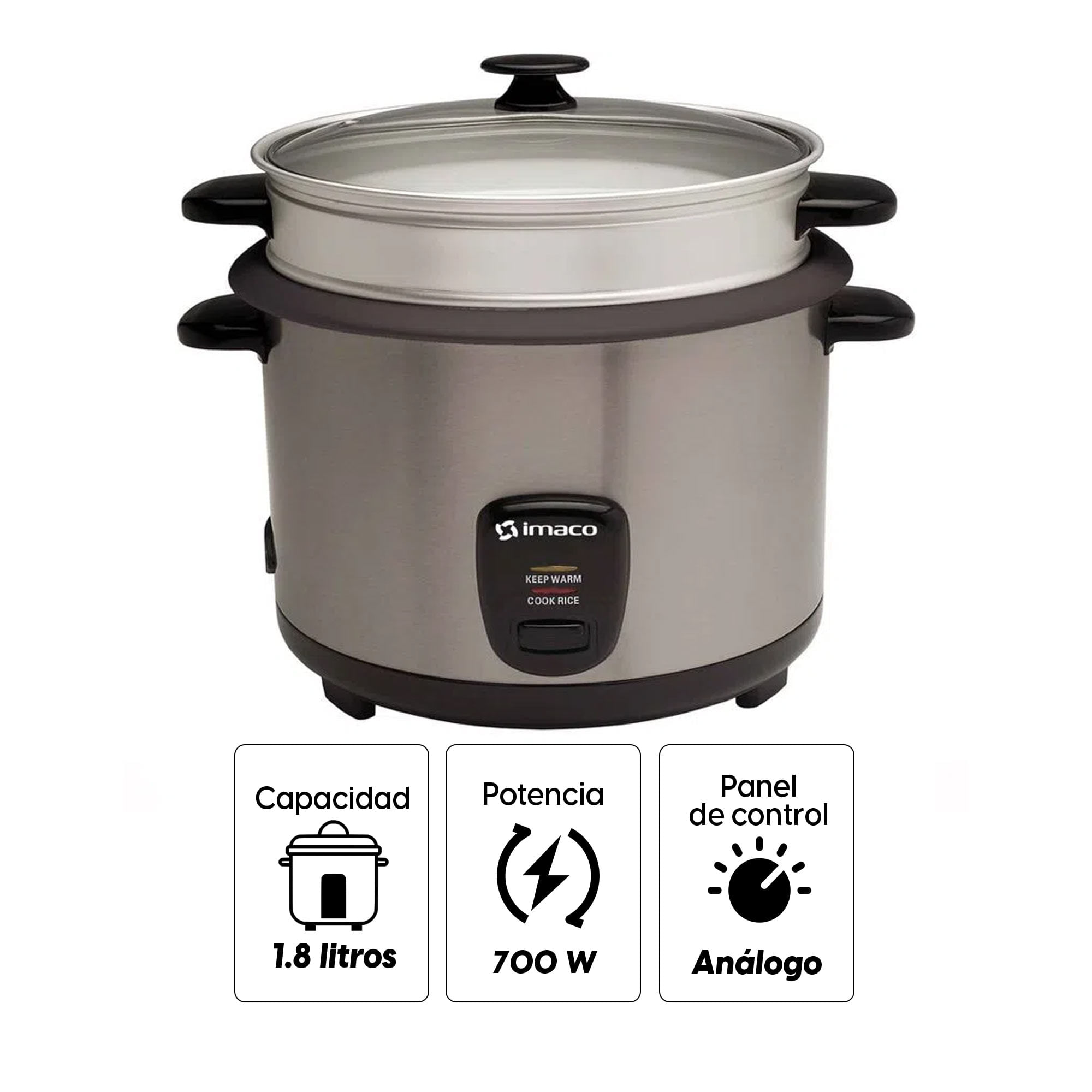 Imagen 2 del producto Olla arrocera Imaco RC018S 700w, 1.8 litros, cuerpo de acero inoxidable