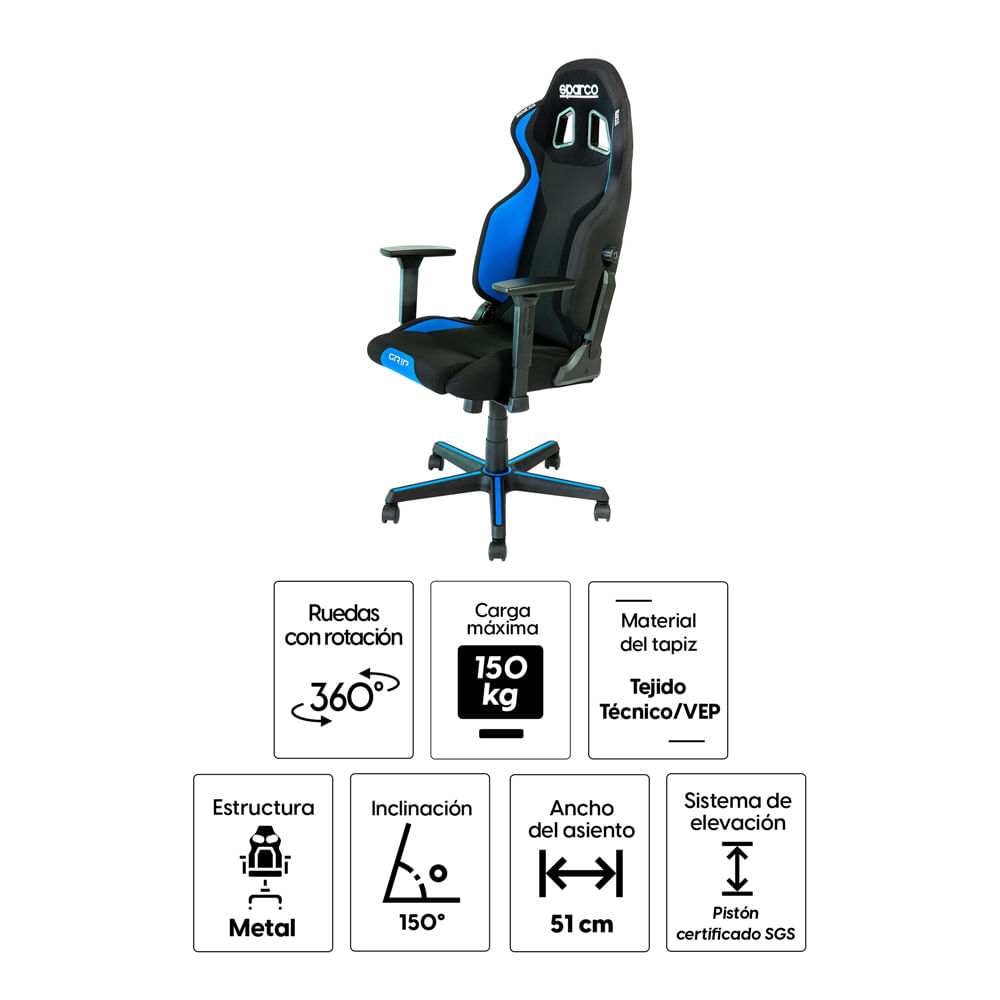 Imagen 2 del producto Silla Sparco Gaming Grip, negro y azul