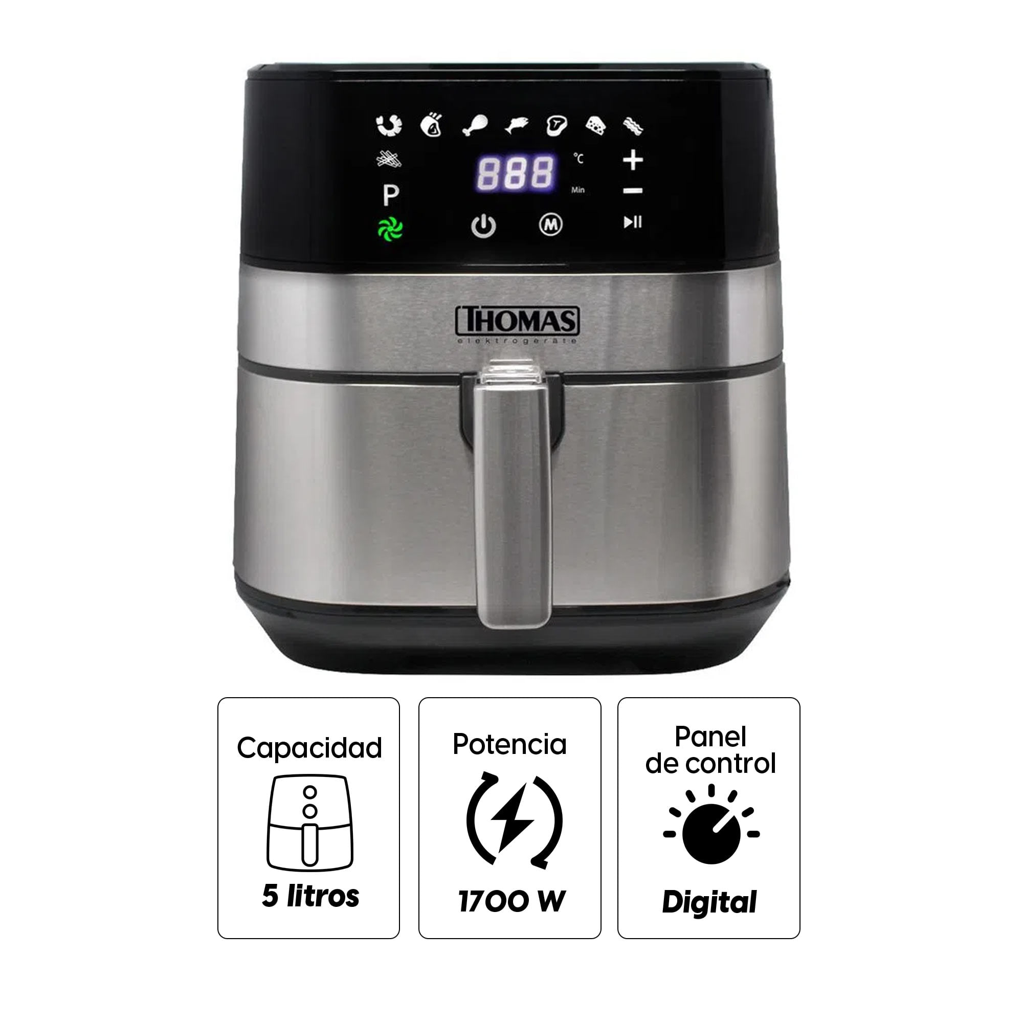 Imagen 2 del producto Freidora de aire Thomas TH-AF60Di digital, 1700 w, 5 litros, negra