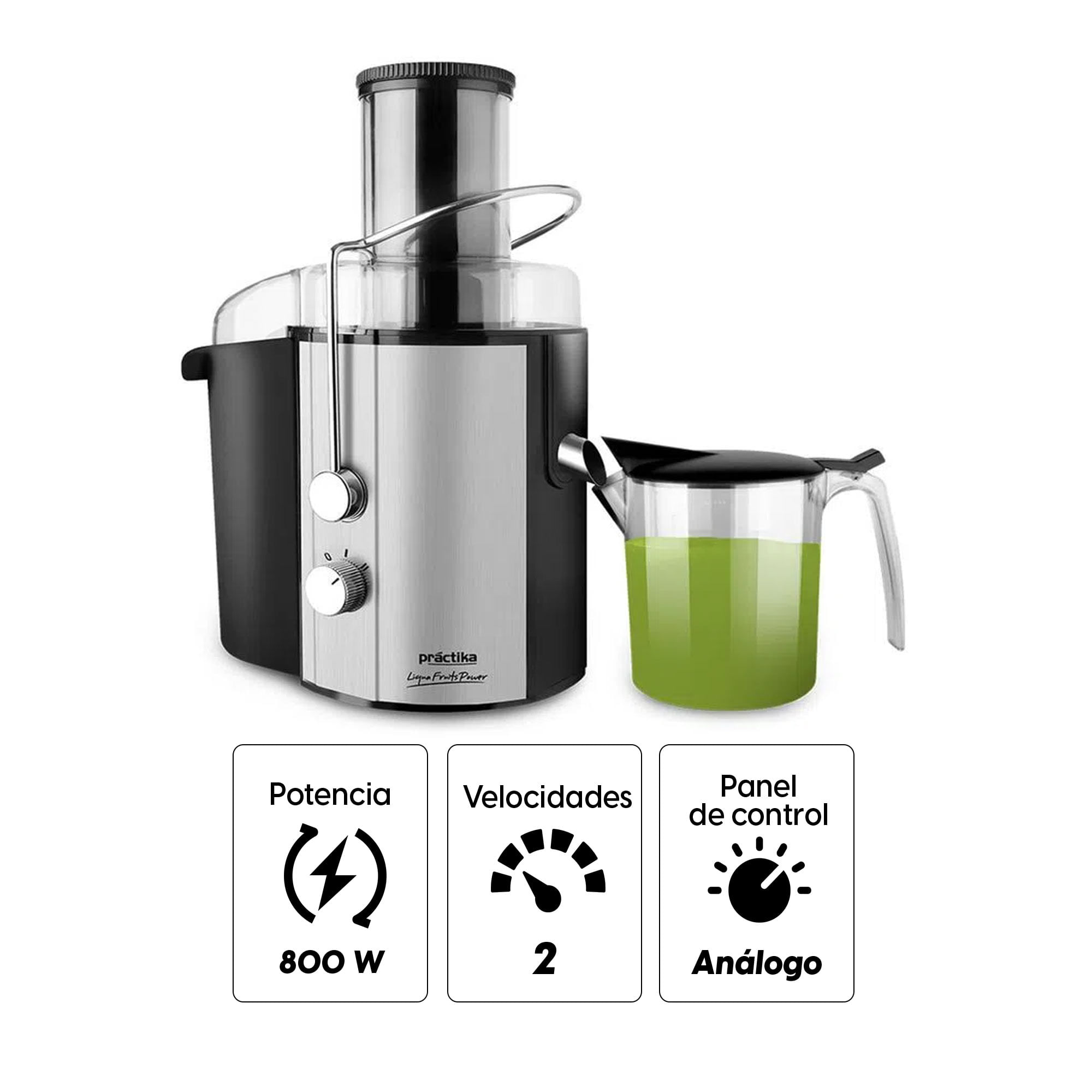 Imagen 2 del producto Extractor Practika Liquafruit Power 800w, 2 velocidades, plateada
