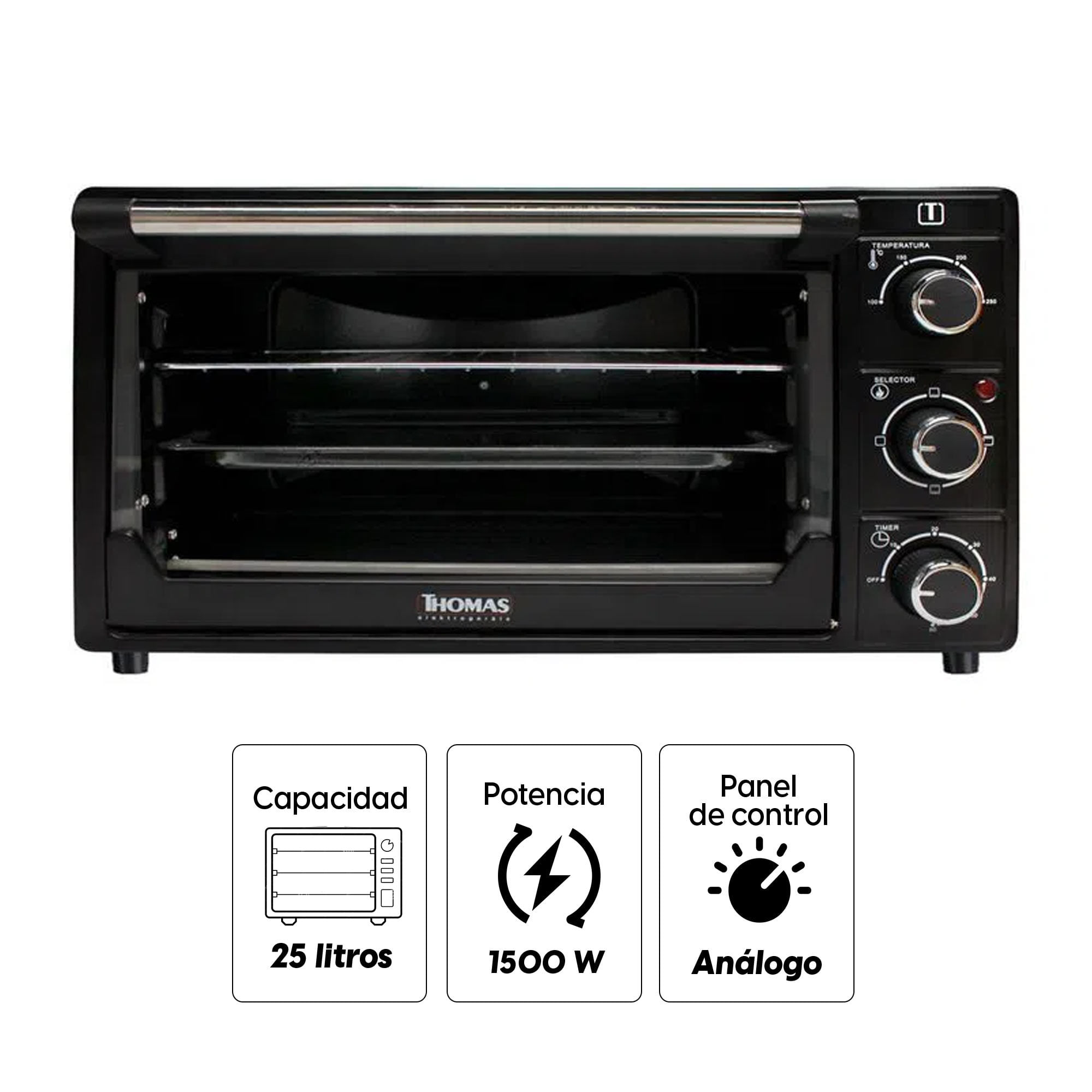 Imagen 2 del producto Horno eléctrico Thomas TH-25N01, 1500 w, 25 litros, temperatura máx. 250°c, negro