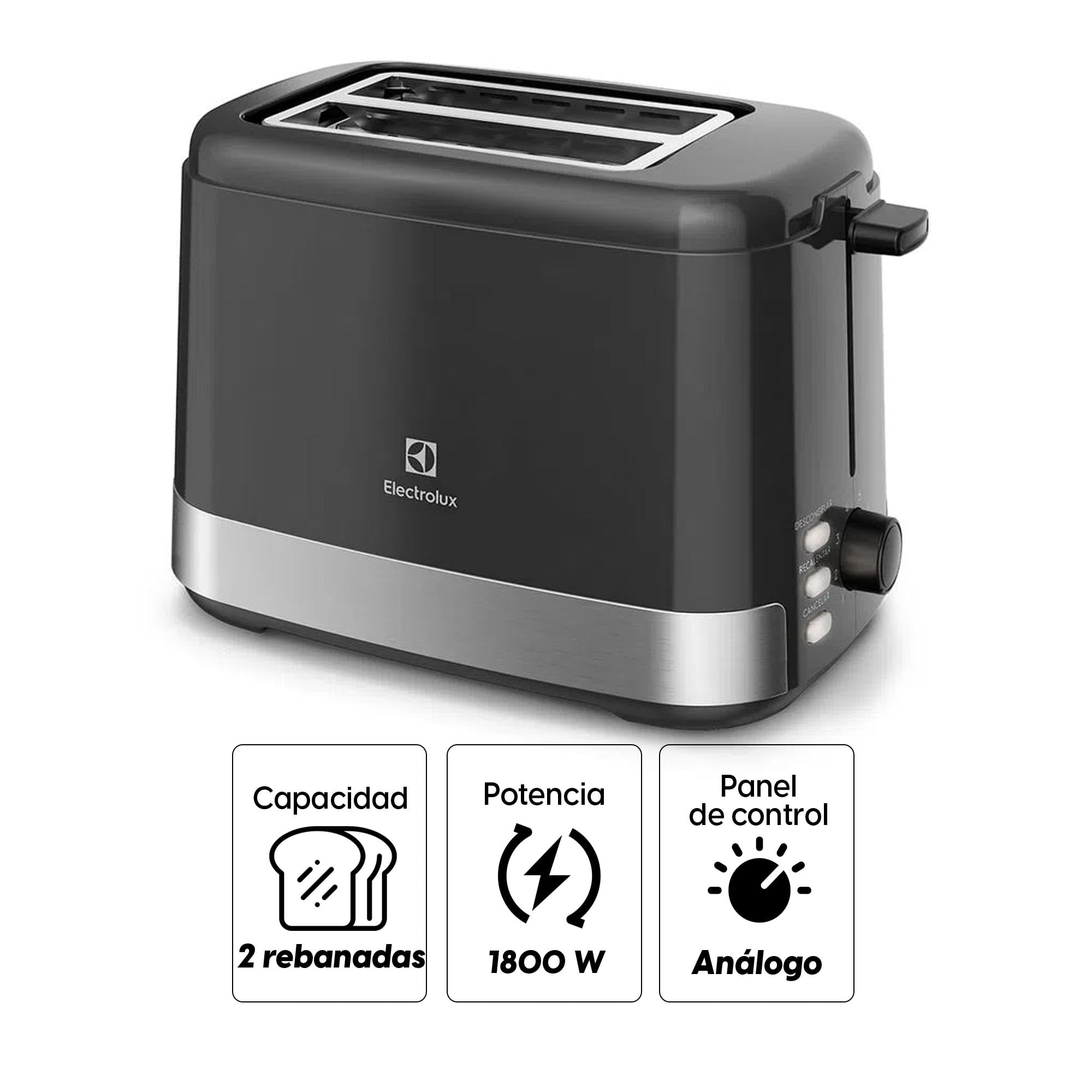 Imagen 2 del producto Tostadora Electrolux Efficient ETS10 800w, 2 rebanadas, 8 niveles de tostado, negro