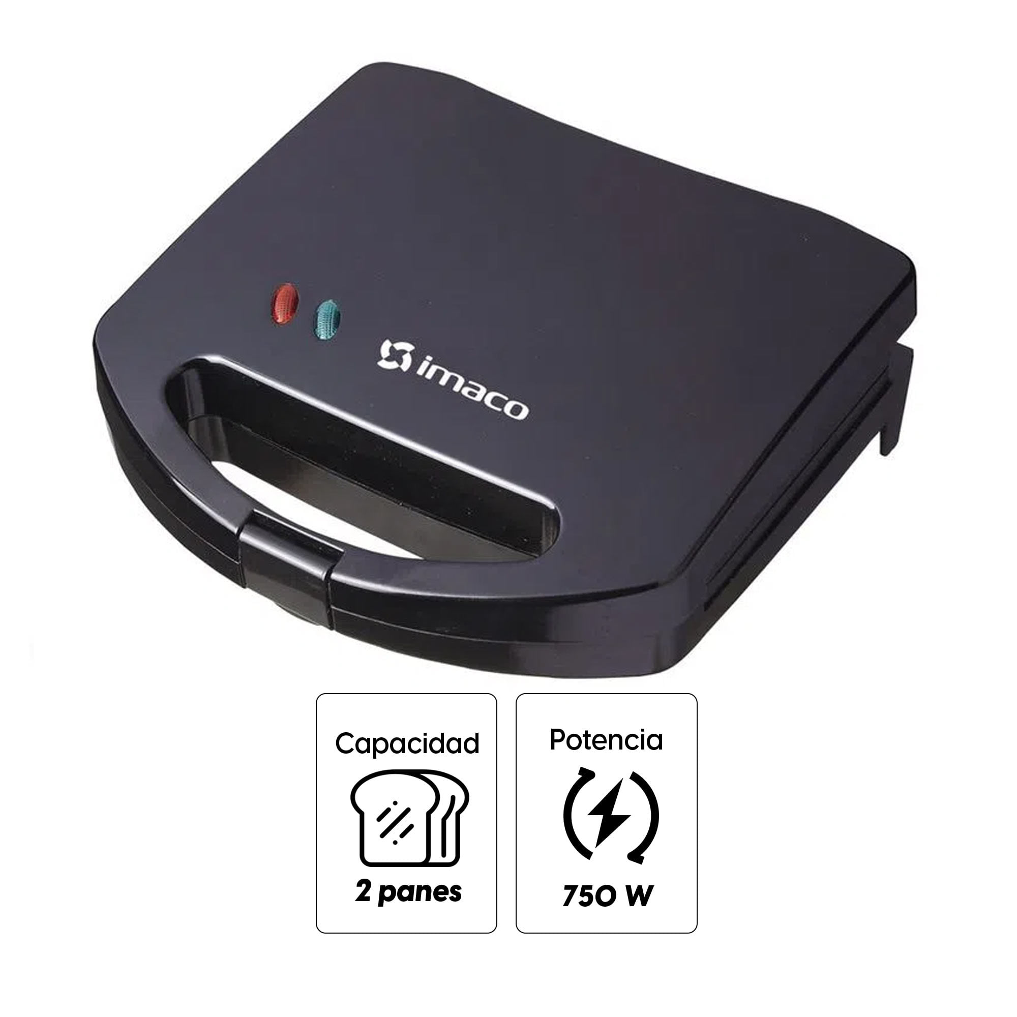 Imagen 2 del producto Sandwichera Imaco IST101N 750w, capacidad para 2 panes, placas antiadherente, negro