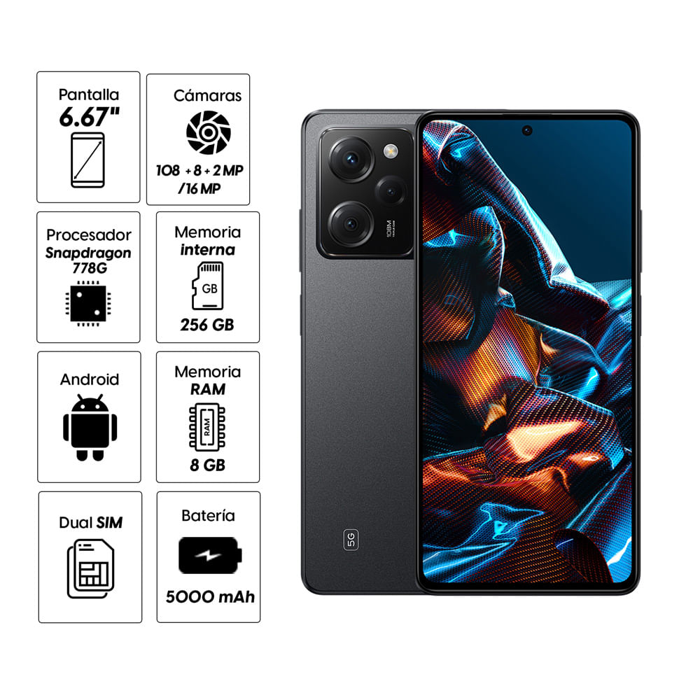 Imagen 2 del producto Celular Xiaomi Poco X5 Pro 256GB, 8GB RAM, cámara trasera 108MP y frontal 16MP, 6.67"", color negro