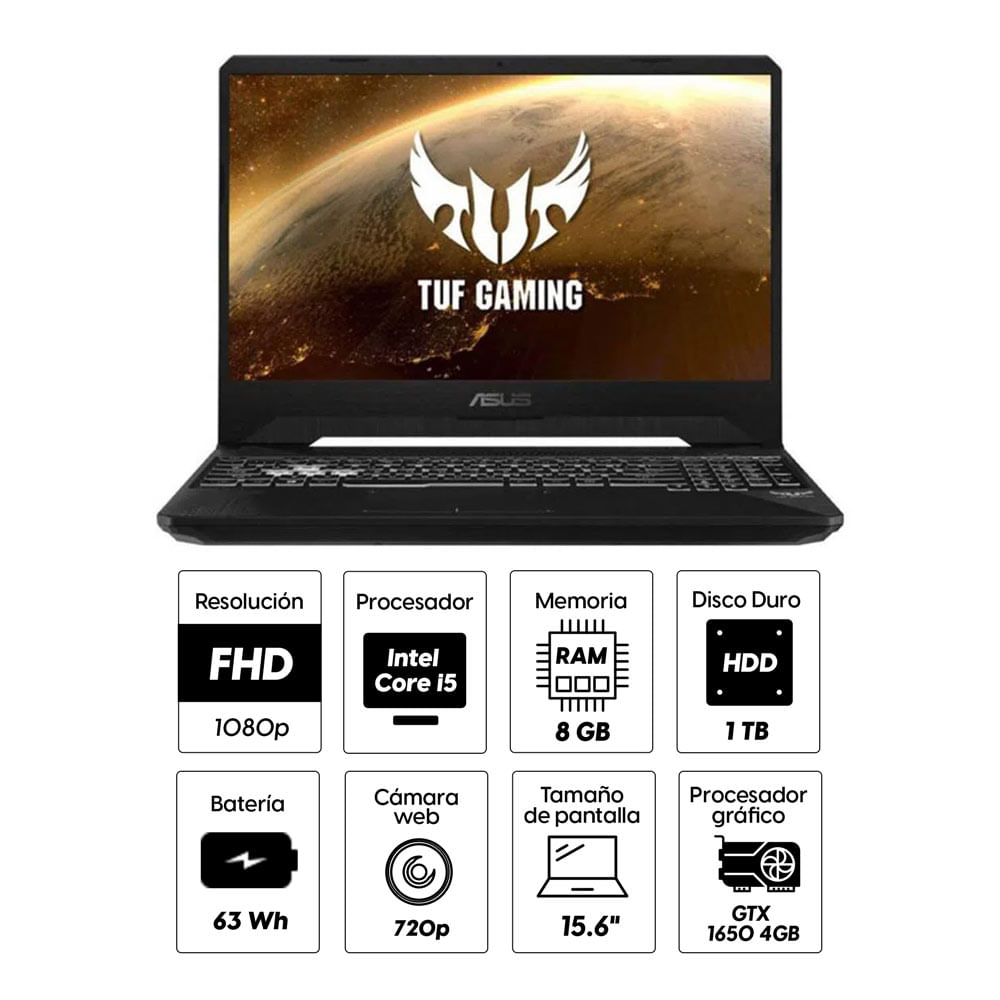 Imagen 2 del producto Laptop gamer Asus TUF 15.6"" Intel Core i5-9300H, 1TB HDD, 8GB RAM, GeForce GTX1650 4GB, FreeDOS - sin sistema operativo