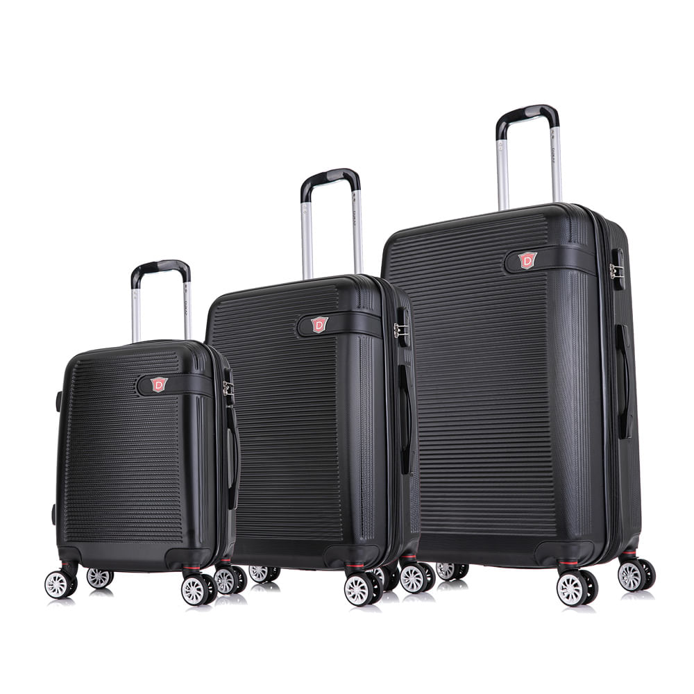 Set de 3 maletas de bodega Dukap Barcelona 51, 61 y 71 cm, 4 ruedas dobles, cerradura de combinación, negro