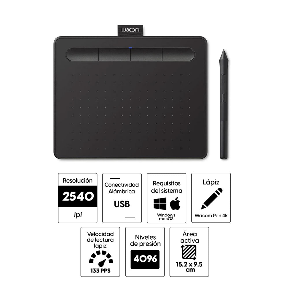 Imagen 2 del producto Tablet gráfica Wacom Intuos Small 7"", lápiz Pen 4K, área activa 15.2 x 9.5 cm, conexión USB, con 3 softwares incluido, negro
