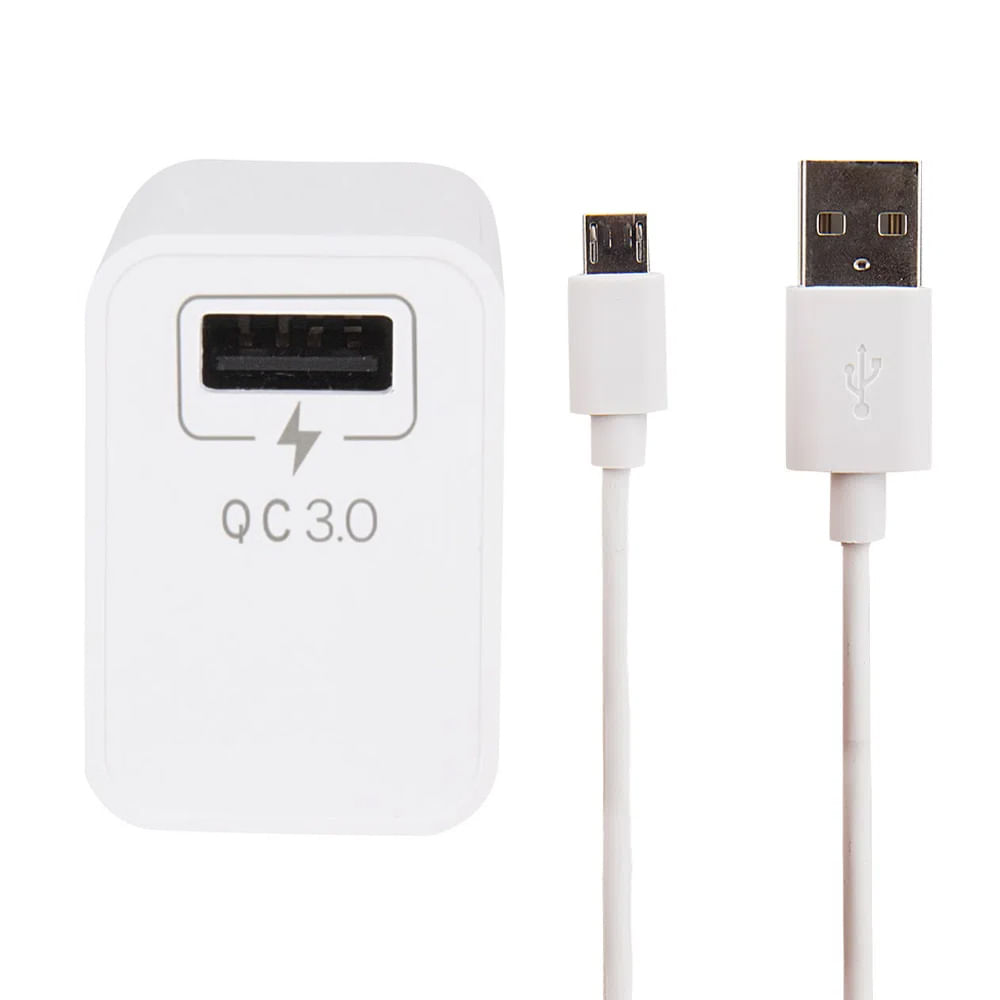 Imagen 1 del producto Cargador de pared + cable Coolbox GMobile micro usb a usb, 18W, carga rápida, 1m, blanco