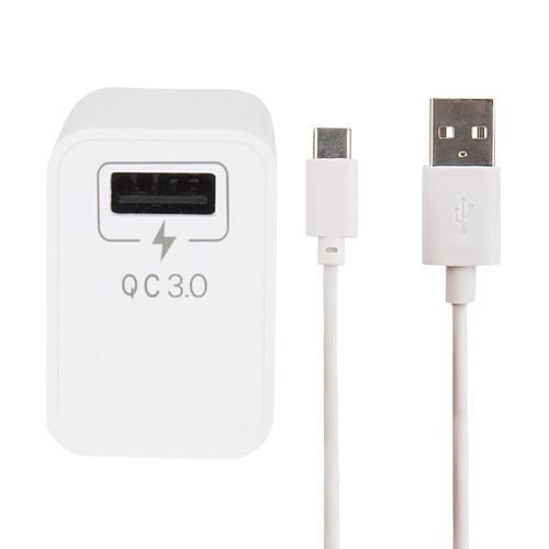 Cargador de pared + cable Coolbox GMobile tipo C a usb, 18W, carga rápida, 1m, blanco
