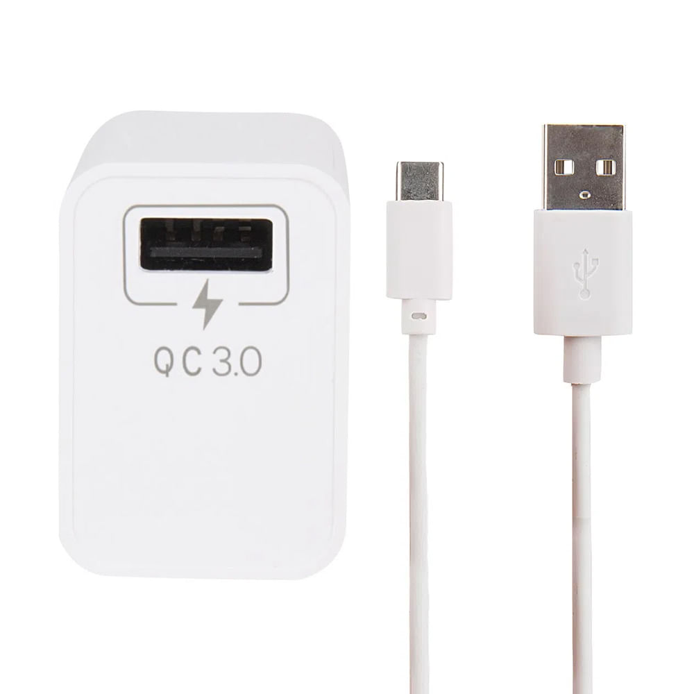 Cargador de pared + cable Coolbox GMobile tipo C a usb, 18W, carga rápida, 1m, blanco