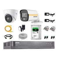 Cámaras de seguridad kit 2 Hikvision, 2 cámaras + disco 1tb, full HD, audio, fijo, visión nocturna a color