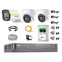 Cámaras de seguridad kit 3 Hikvision, 3 cámaras + disco 1tb, full HD, fijo, visión nocturna a color