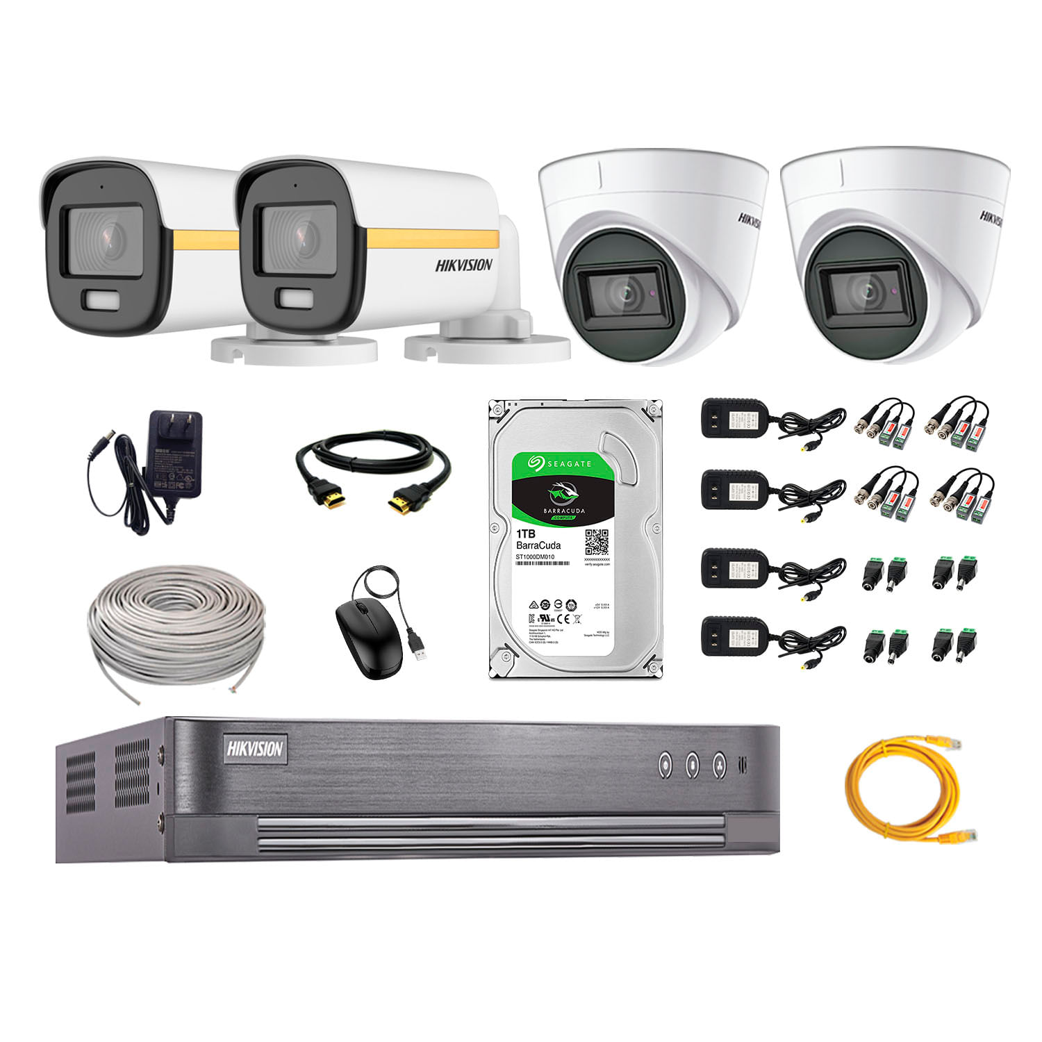 Cámaras de seguridad kit 4 Hikvision, 4 cámaras + disco 1tb, full HD, audio, visión nocturna a color