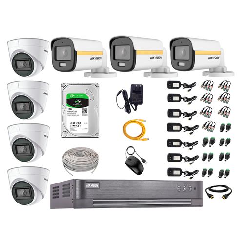 Cámaras de seguridad kit 7 Hikvision, 7 cámaras + disco 1tb, full HD, fijo, audio, visión nocturna a color