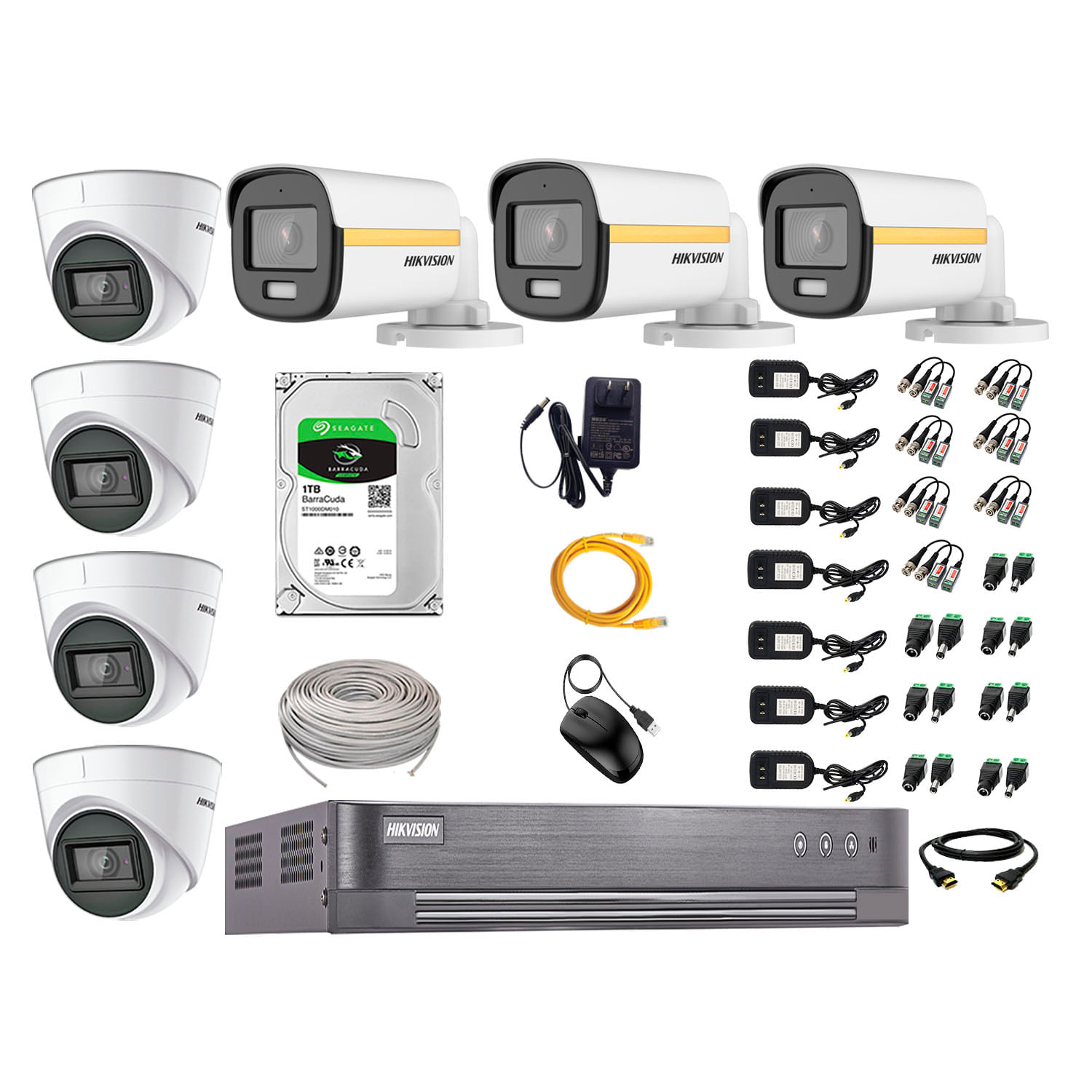 Cámaras de seguridad kit 7 Hikvision, 7 cámaras + disco 1tb, full HD, fijo, audio, visión nocturna a color