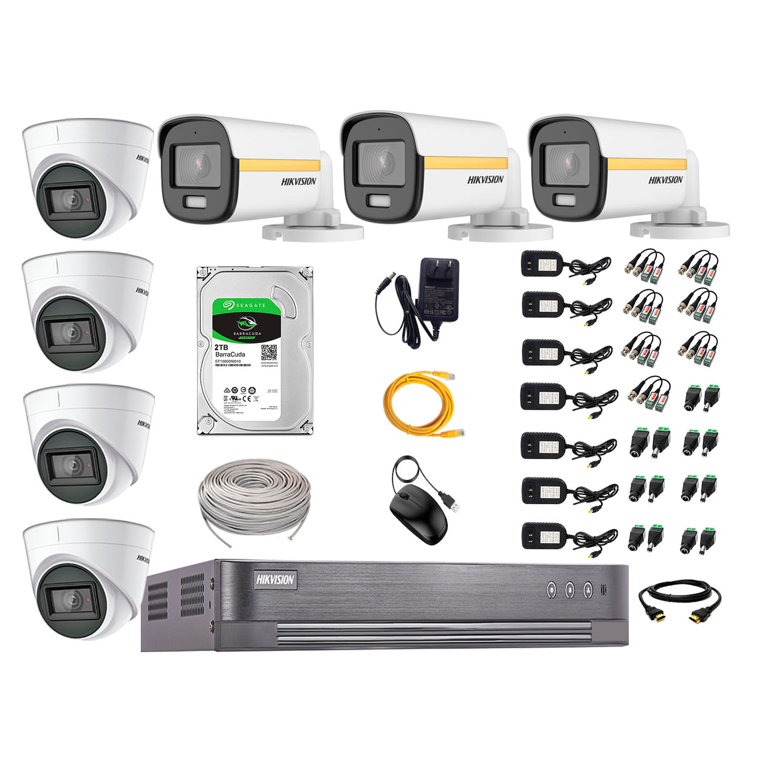 Cámaras de seguridad kit 7 Hikvision, 7 cámaras + disco 2tb, full HD, fijo, audio, visión nocturna a color