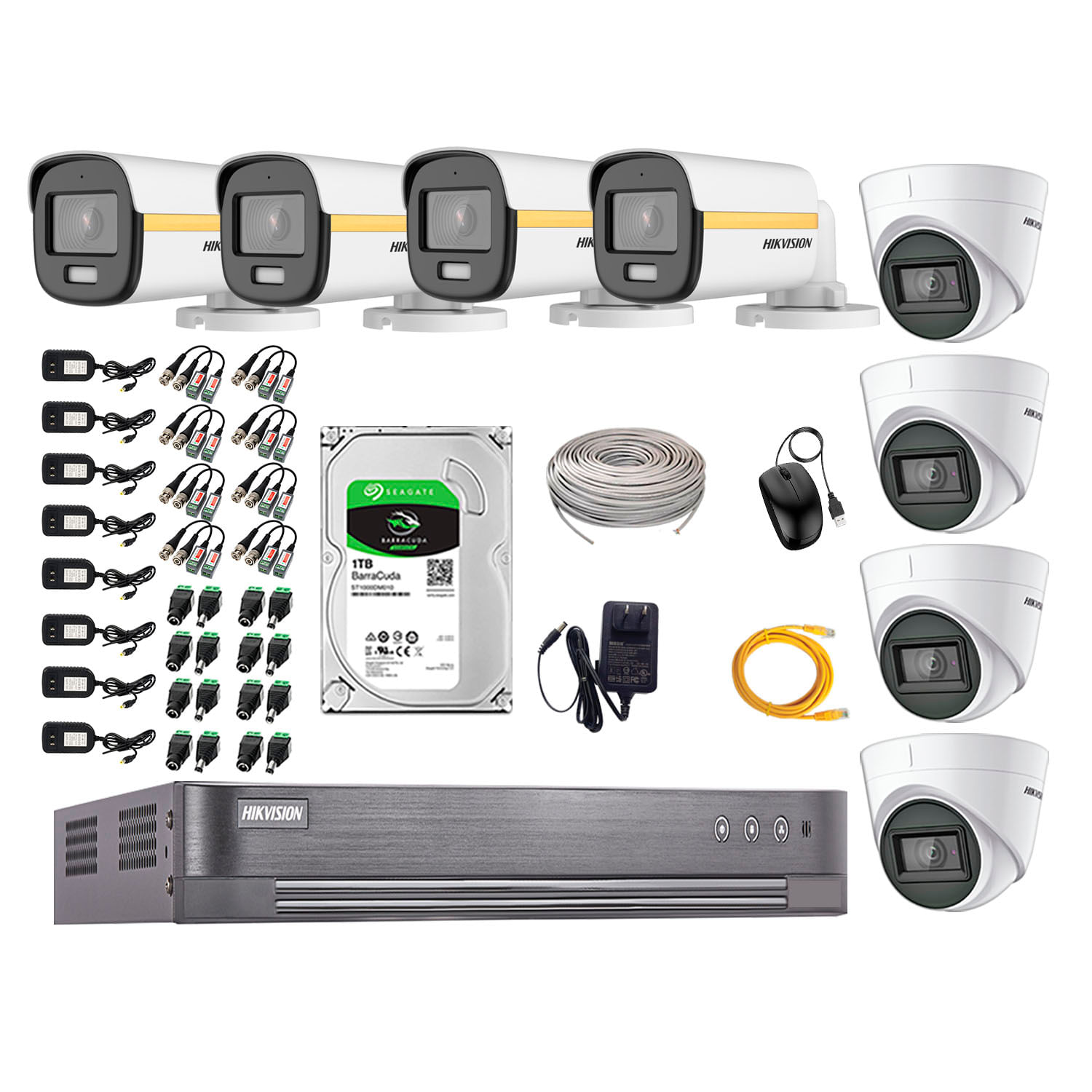 Cámaras de seguridad kit 8 Hikvision, 8 cámaras + disco 1tb, full HD, fijo, audio, visión nocturna a color