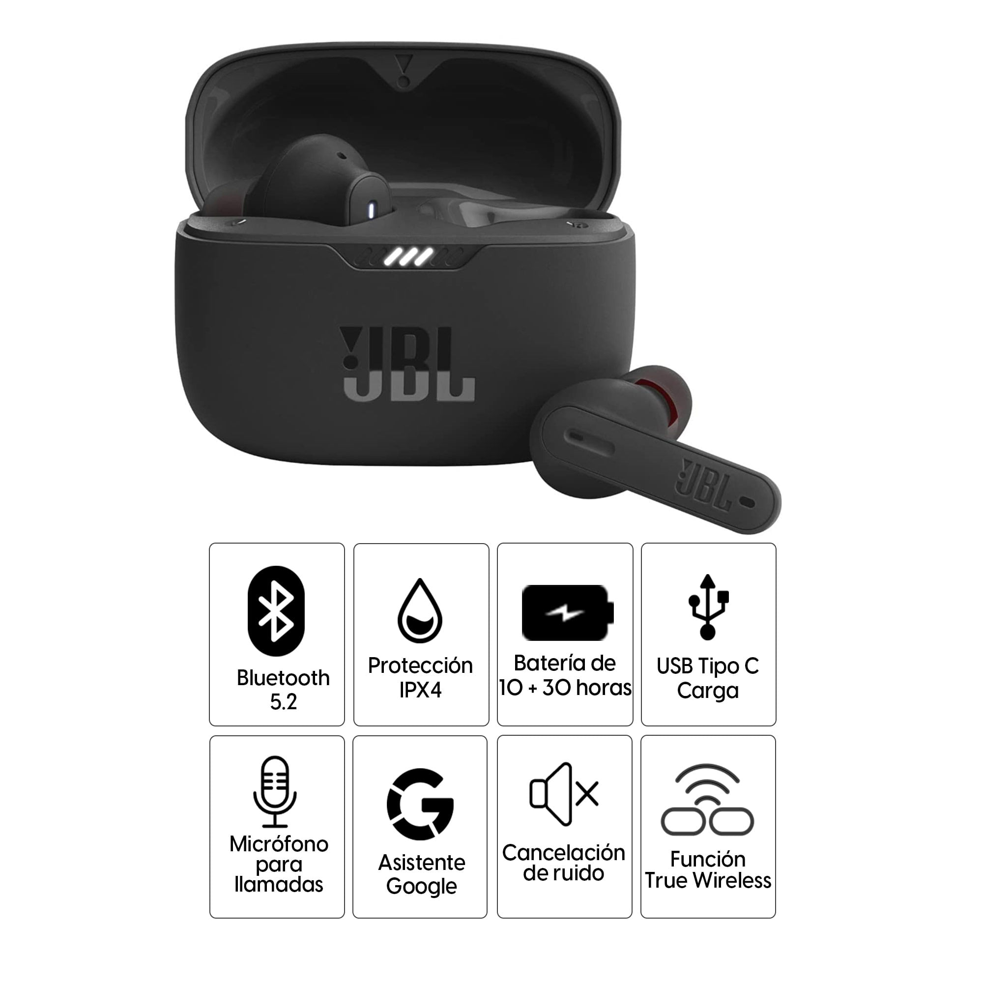 Imagen 2 del producto Audífonos bluetooth True Wireless JBL Tune 230 resistente al agua IPX4, duración máx. 10 horas, cancelación de ruido, negro