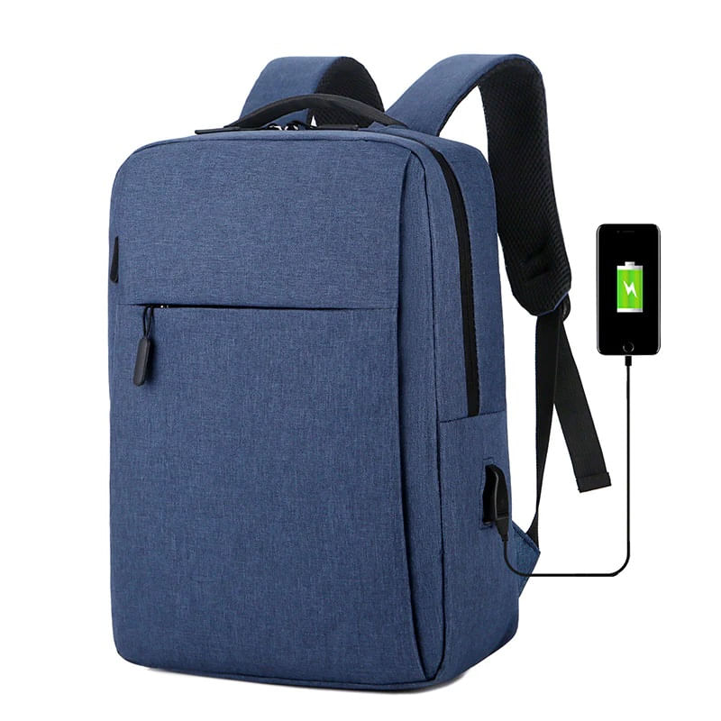 Mochila antirobo para laptop 15.6", con puerto USB, impermeable, azul