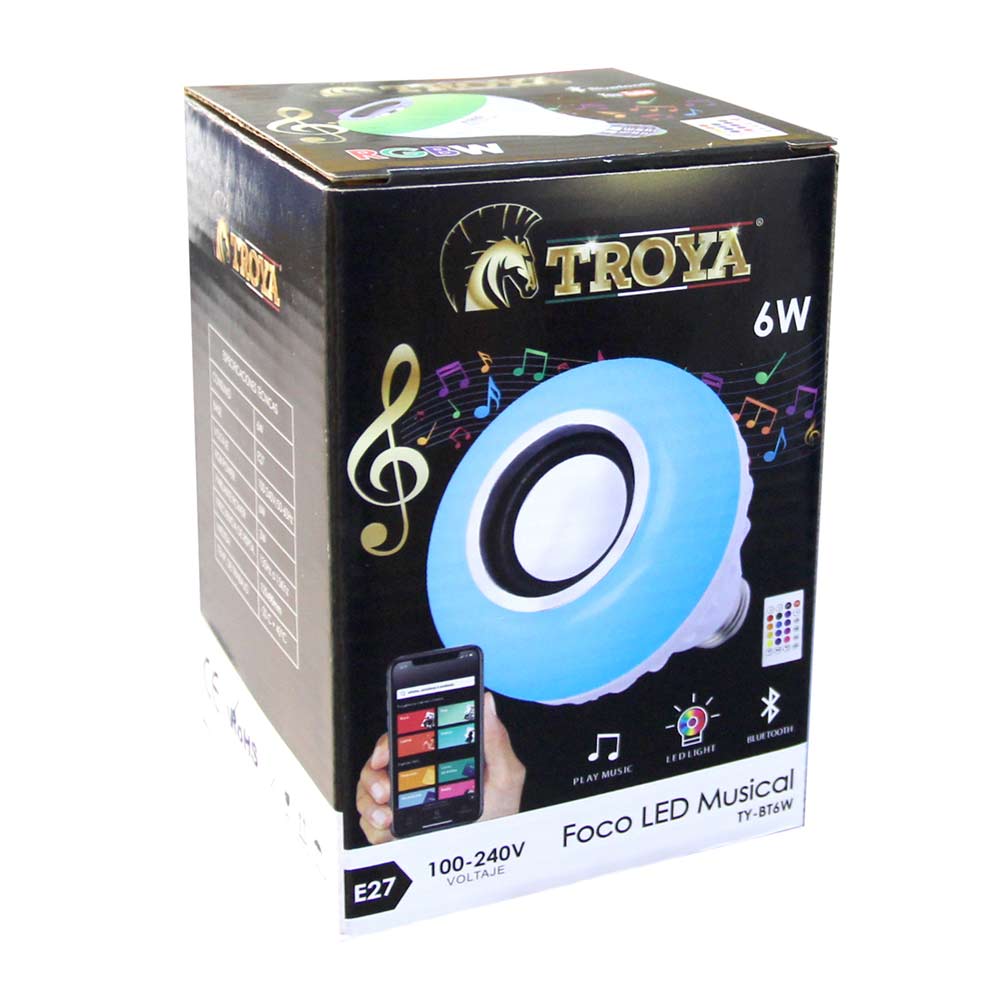 Imagen 2 del producto Foco musical Troya TY-BT6W 6W, bluetooth, control remoto, tipo de bombilla E27, RGBW