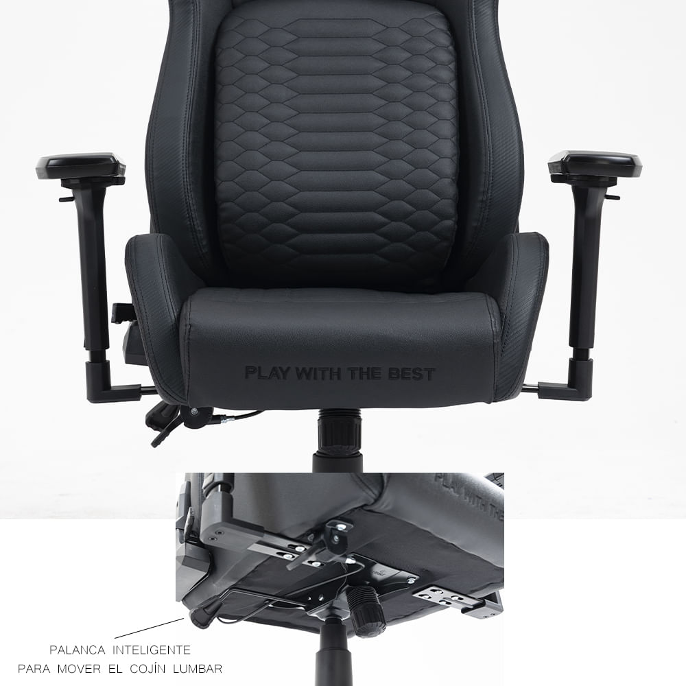 Imagen 2 del producto Silla gamer Dreizt Titan Series gas lift clase 4, tapiz pu, resiste un máx. 150 kg, inclinación 180°, negro