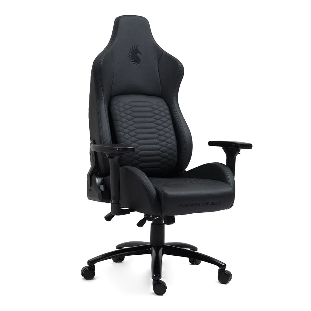Silla gamer Dreizt Titan Series gas lift clase 4, tapiz pu, resiste un máx. 150 kg, inclinación 180°, negro