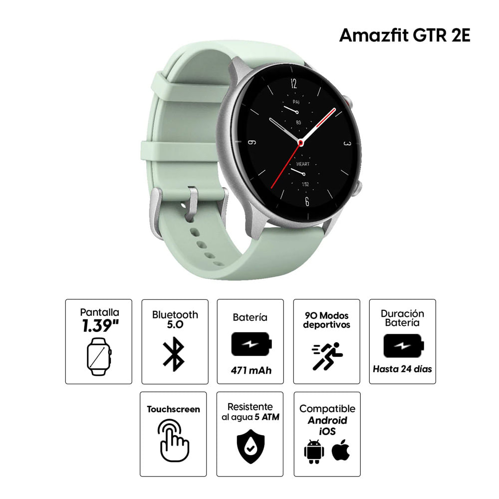 Imagen 2 del producto Smartwatch Amazfit GTR 2E resitenta al agua 5ATM, máx 24 días, 90 modos deportivos, 1.39"", verde