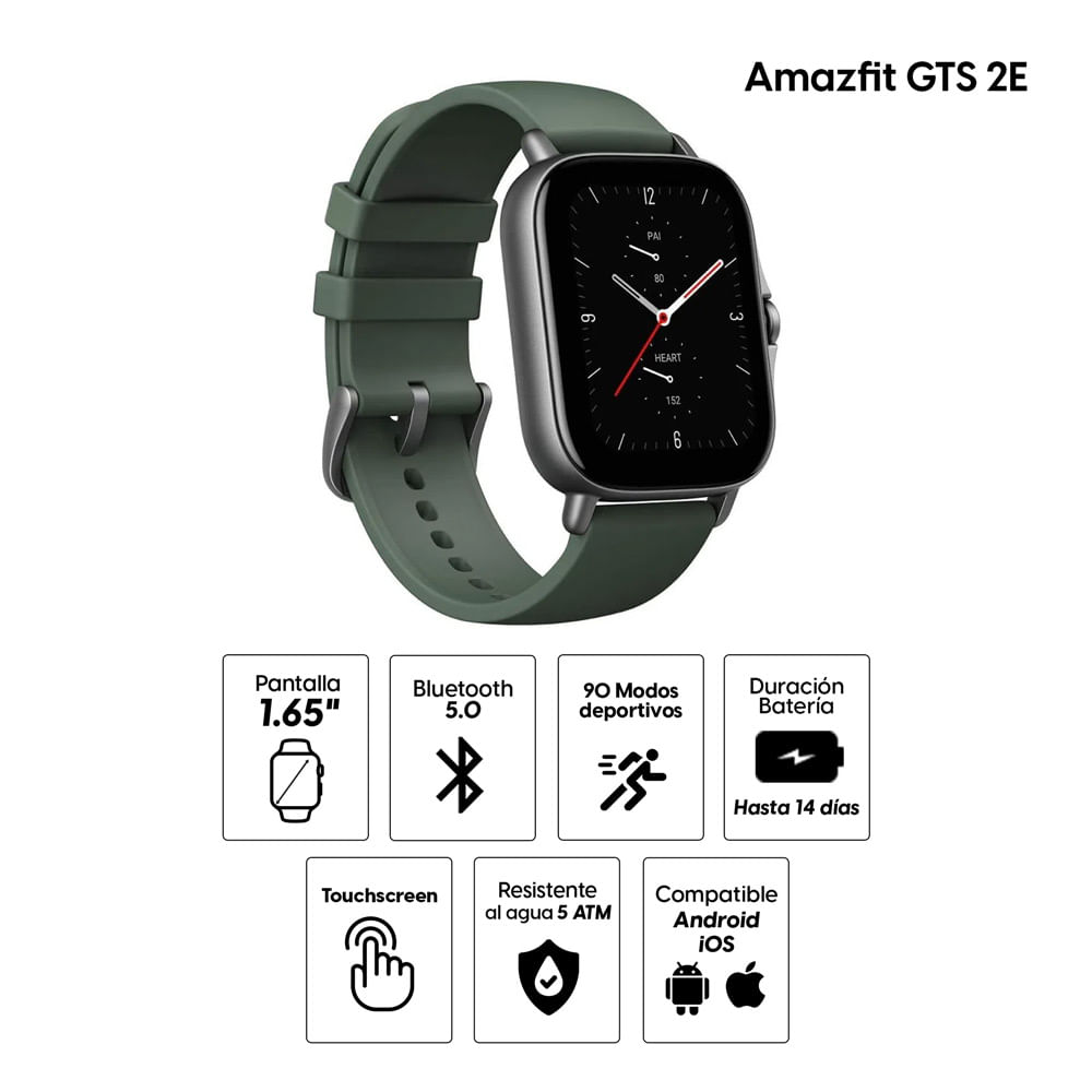 Imagen 2 del producto Smartwatch Amazfit GTS 2E resistente al agua 5ATM, máx 14 días, 90 modos deportivos, 1.65"", verde