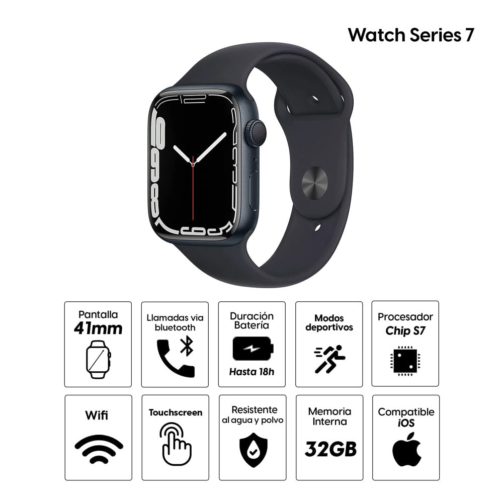 Imagen 2 del producto Smartwatch Apple Watch Series 7 gps, resistente al agua, modos deportivos, máx. 18 horas, 41mm, negro