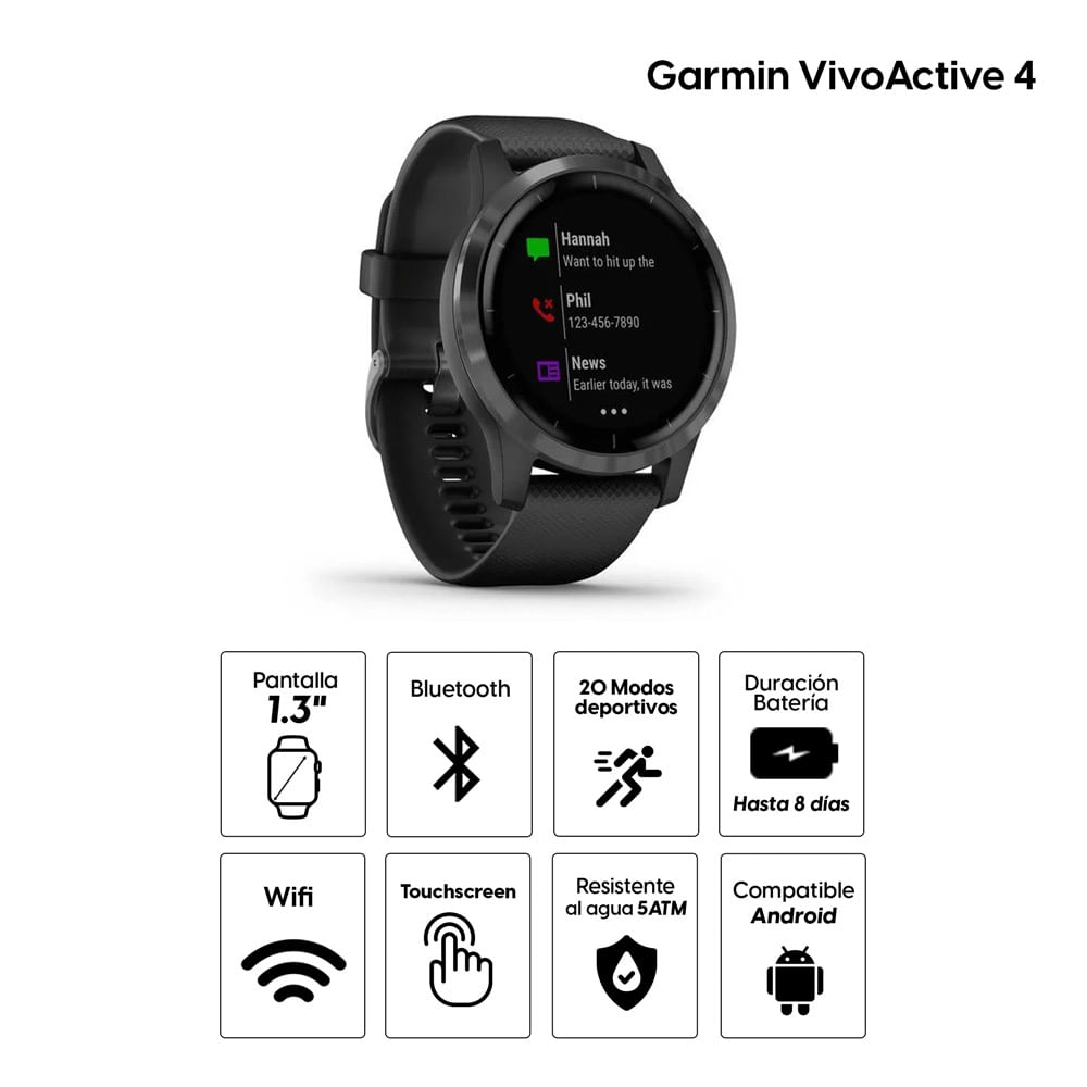 Imagen 2 del producto Smartwatch Garmin VivoActive 4 gps, 1.3"", resistente al agua 5ATM, máx. 8 días, negro