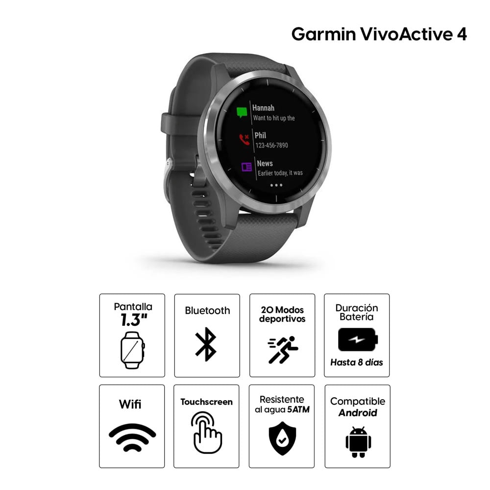 Imagen 2 del producto Smartwatch Garmin VivoActive 4 gps, 1.3"", resistente al agua 5ATM, máx. 8 días, gris
